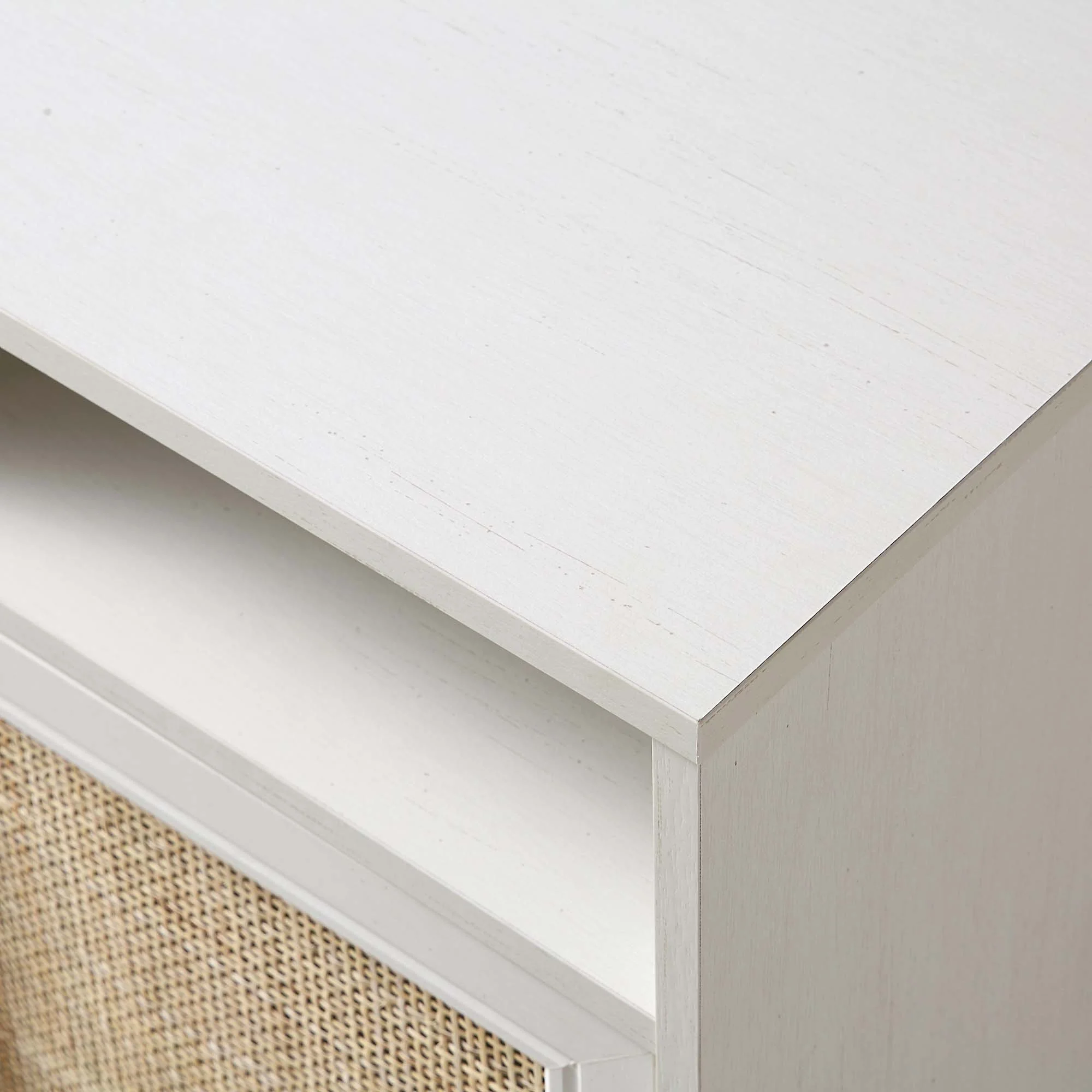 Frances Woven Rattan 1-Door Bedside Table in White - Image 9