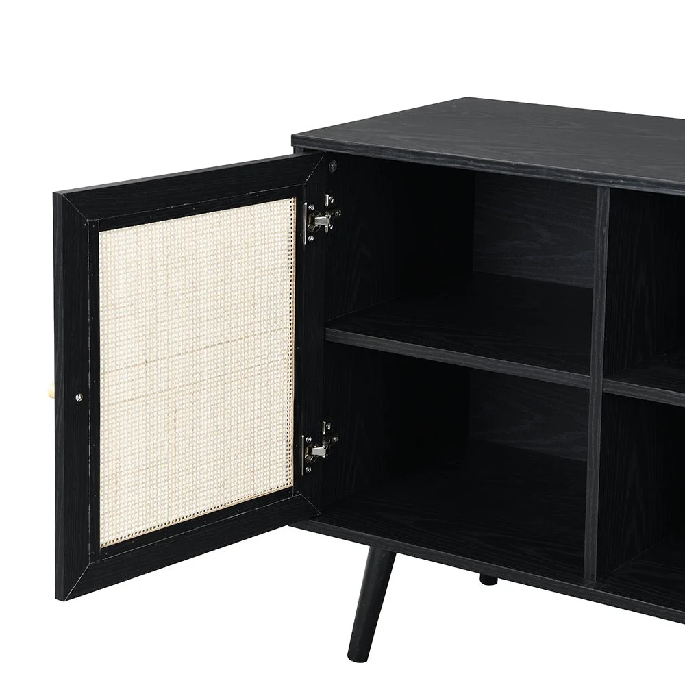 Frances Woven Rattan 1-Door Cabinet in Black - Image 8