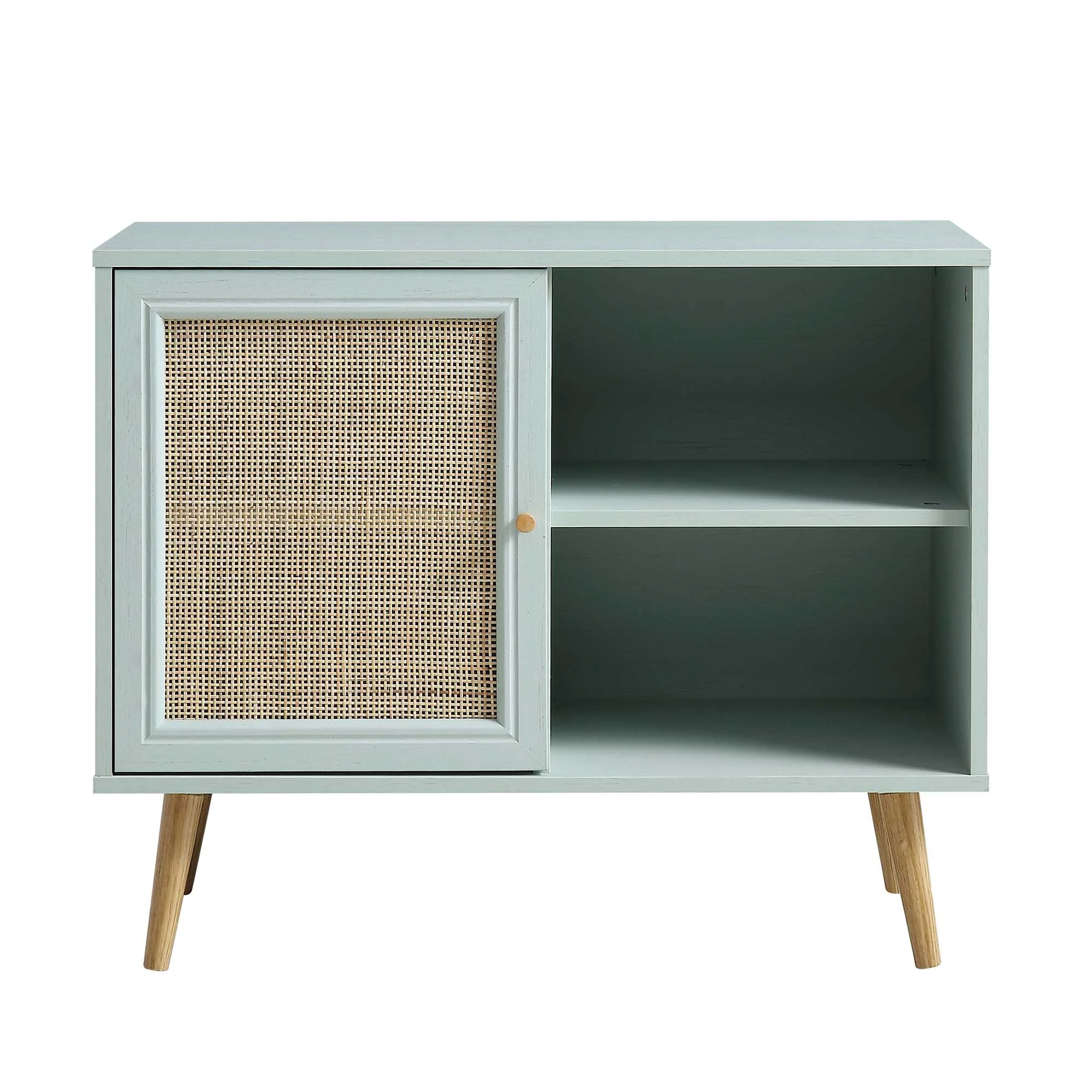 Frances Woven Rattan 1-Door Cabinet in Mint - Image 3