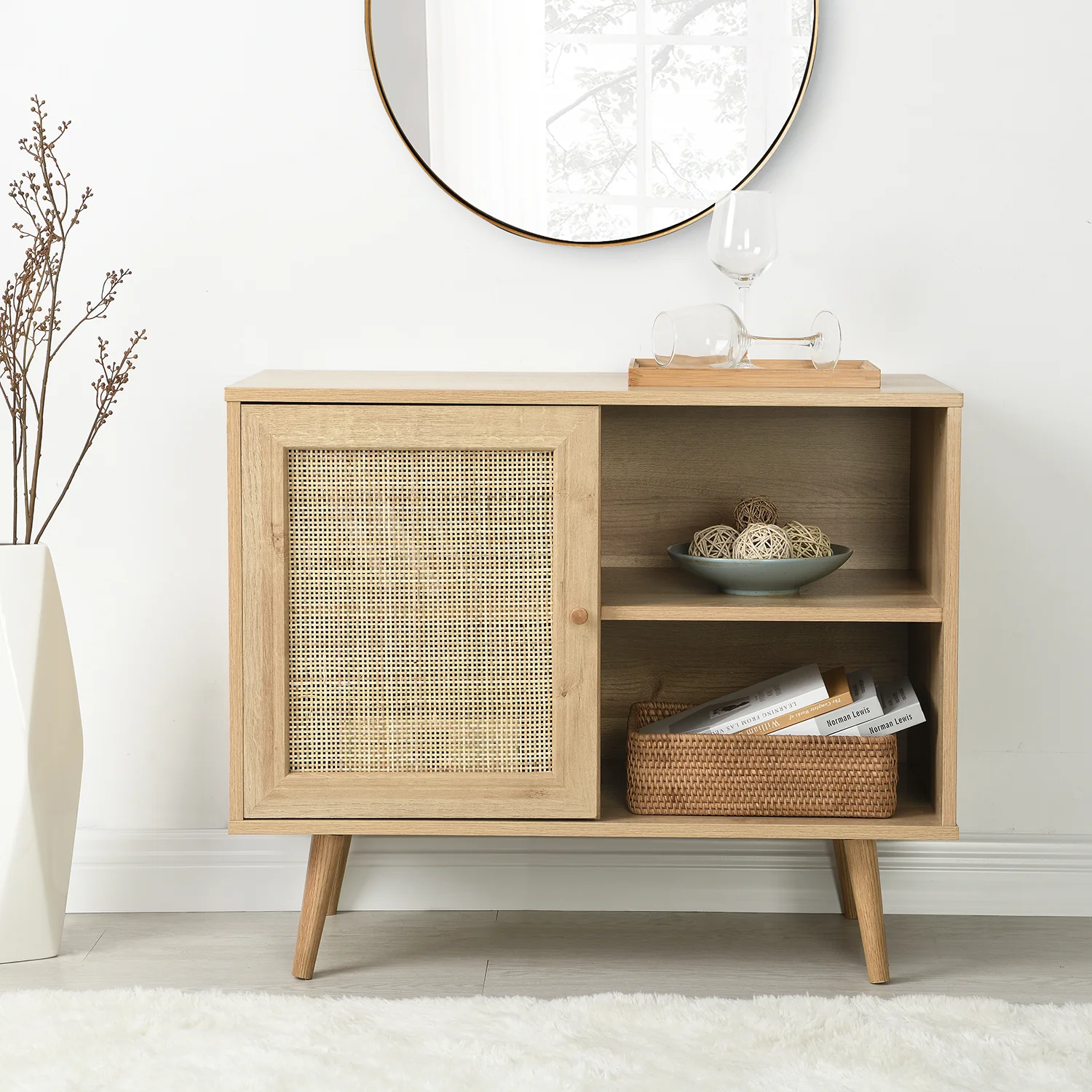 Frances Woven Rattan 1-Door Cabinet in Natural - Image 2