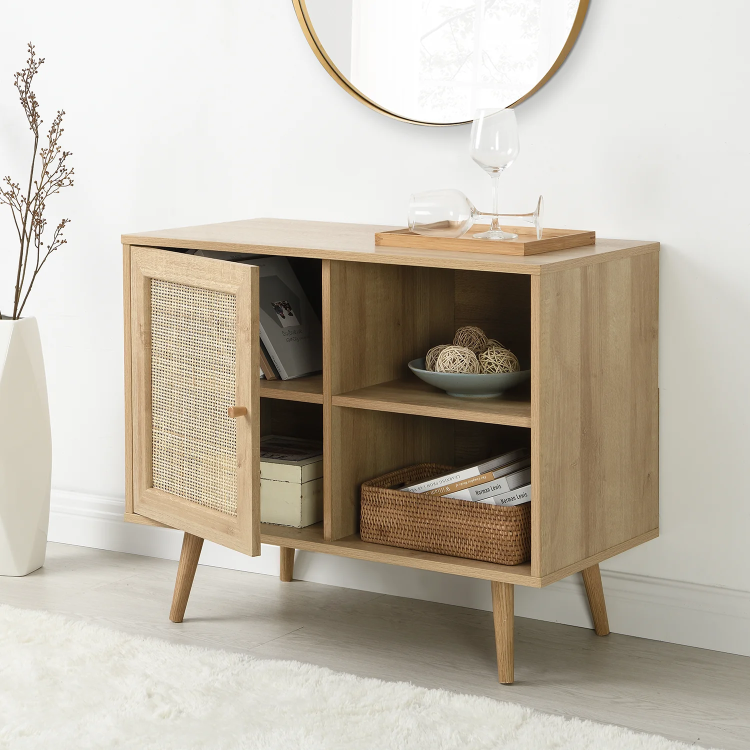Frances Woven Rattan 1-Door Cabinet in Natural - Image 3