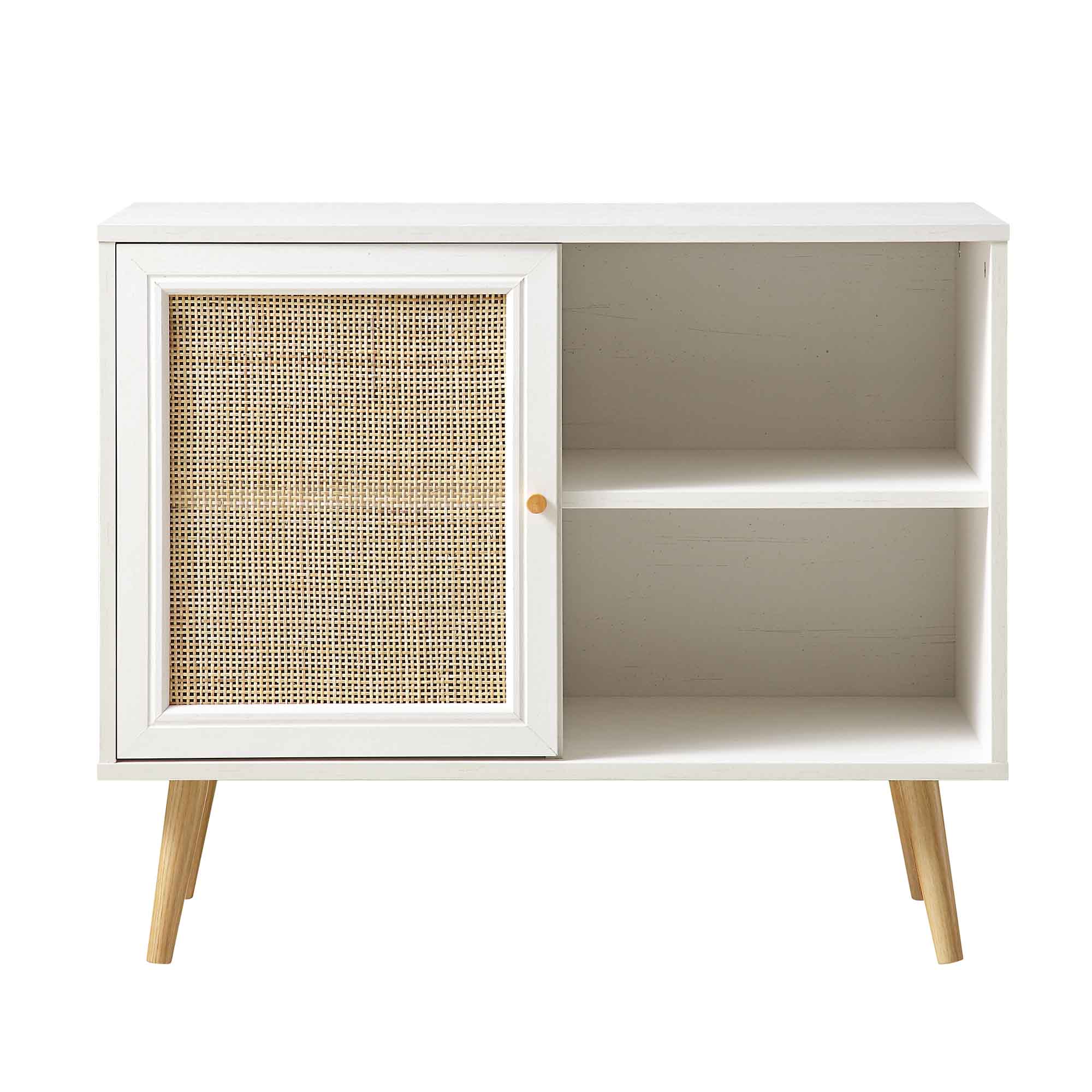 Frances Woven Rattan 1-Door Cabinet in White - Image 3
