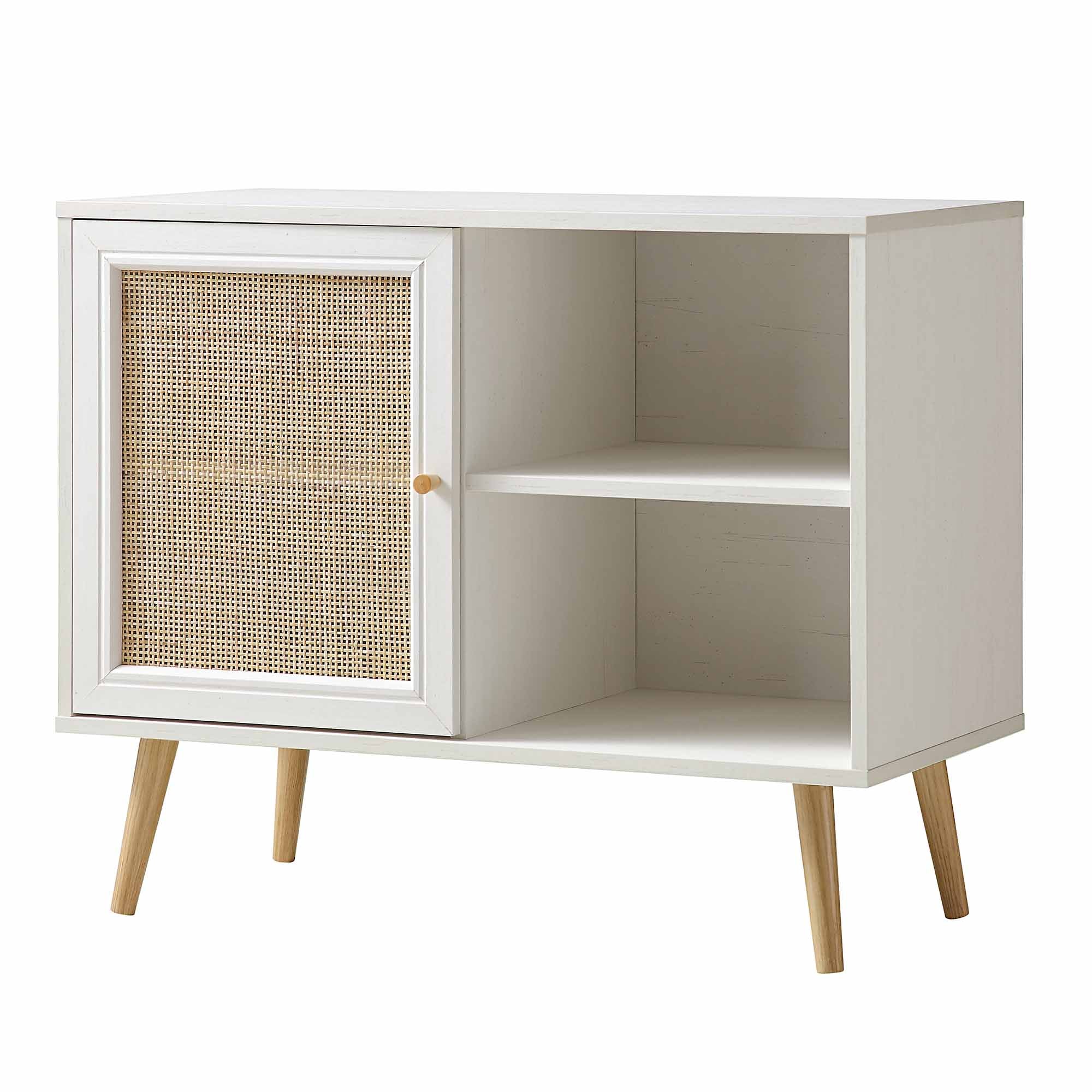 Frances Woven Rattan 1-Door Cabinet in White - Image 4