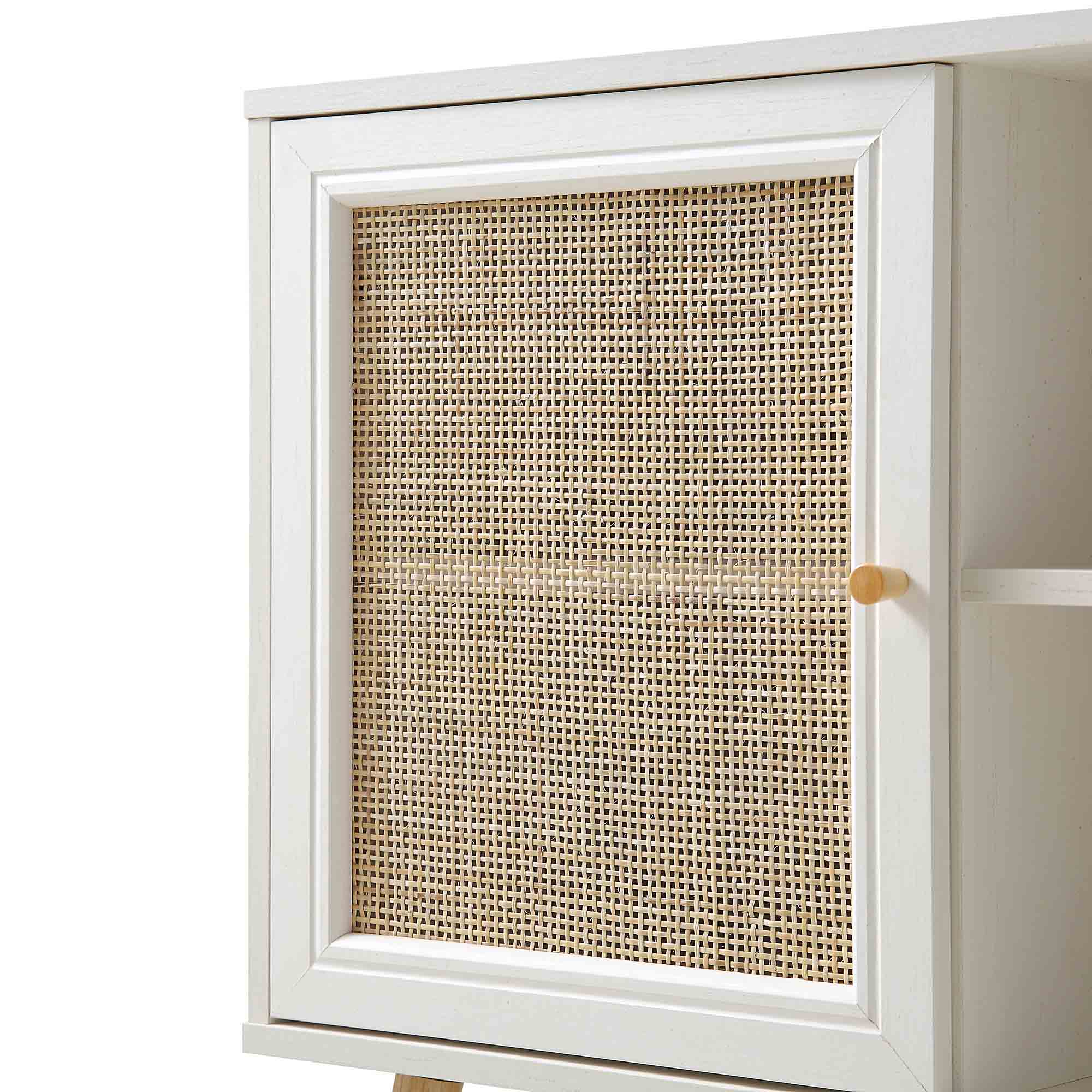 Frances Woven Rattan 1-Door Cabinet in White - Image 9