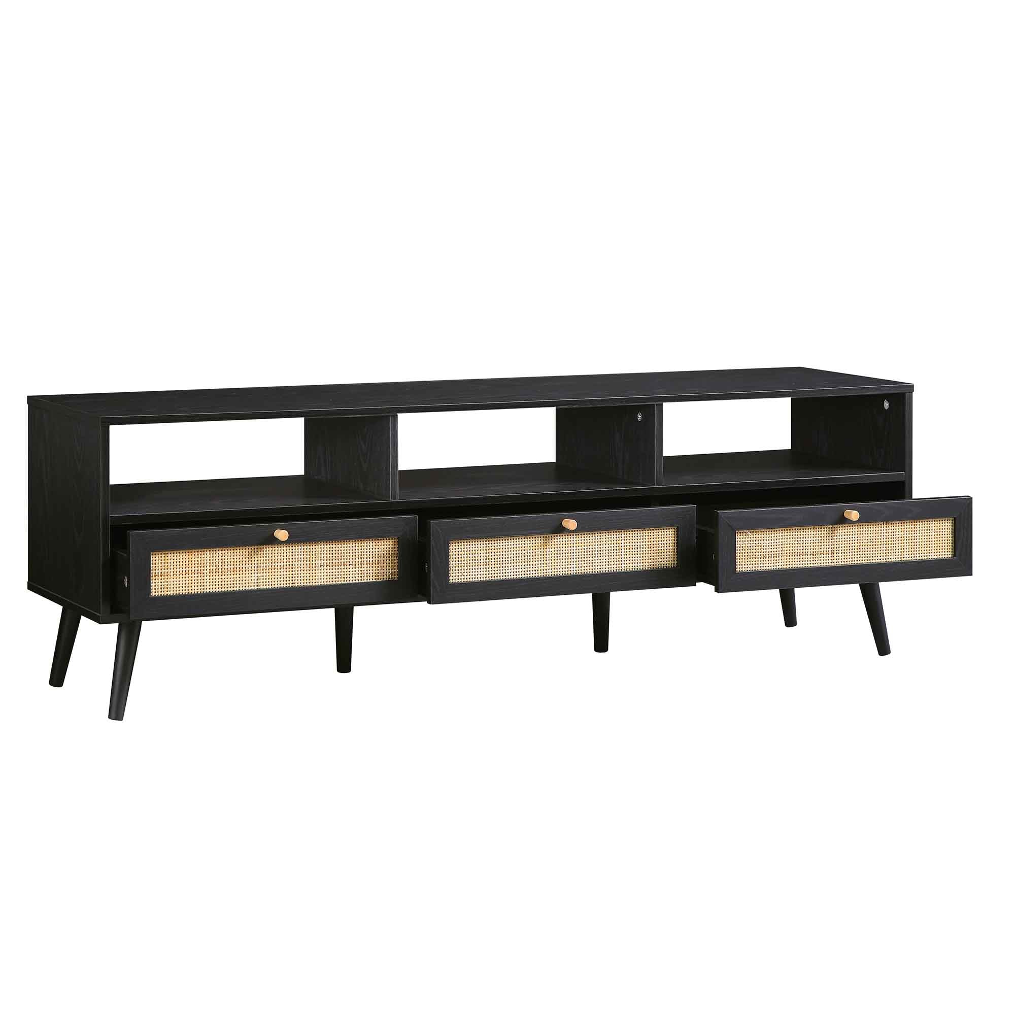 Frances Woven Rattan 160cm 3-Drawer TV Unit, Black - Image 7