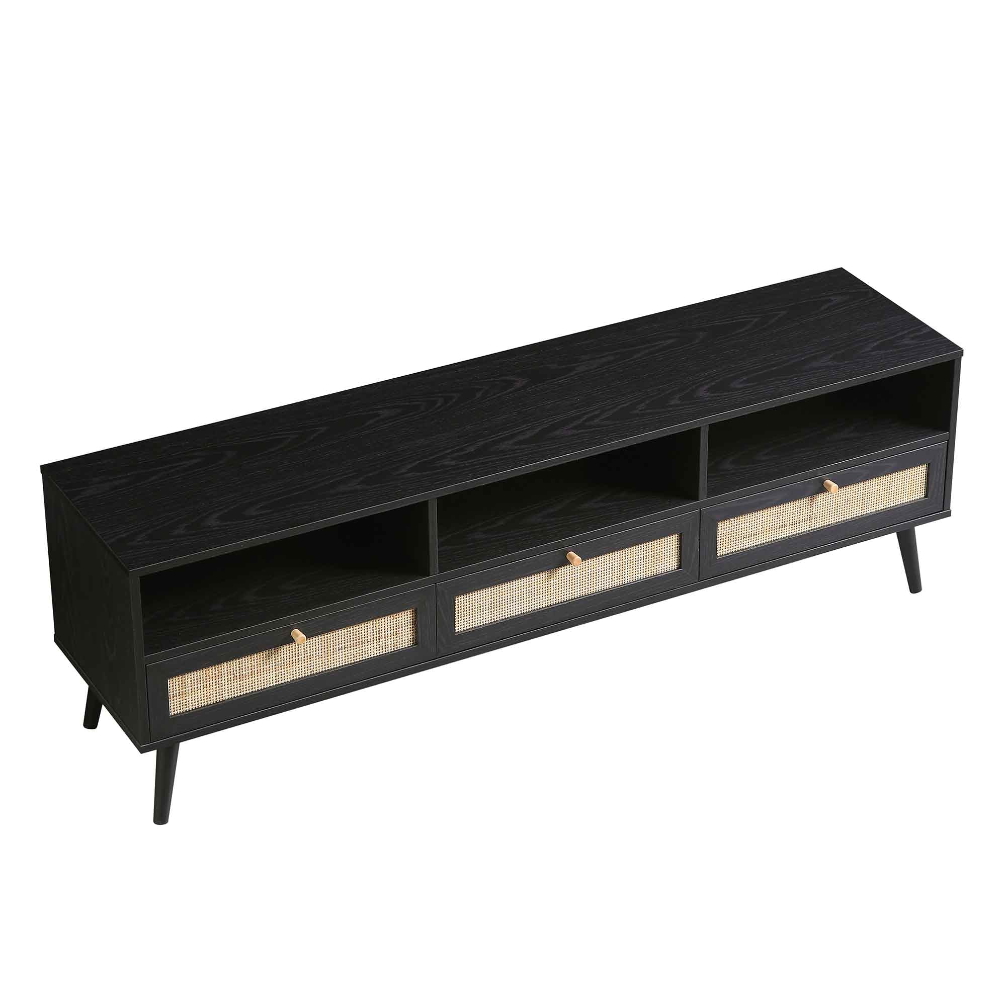 Frances Woven Rattan 160cm 3-Drawer TV Unit, Black - Image 8