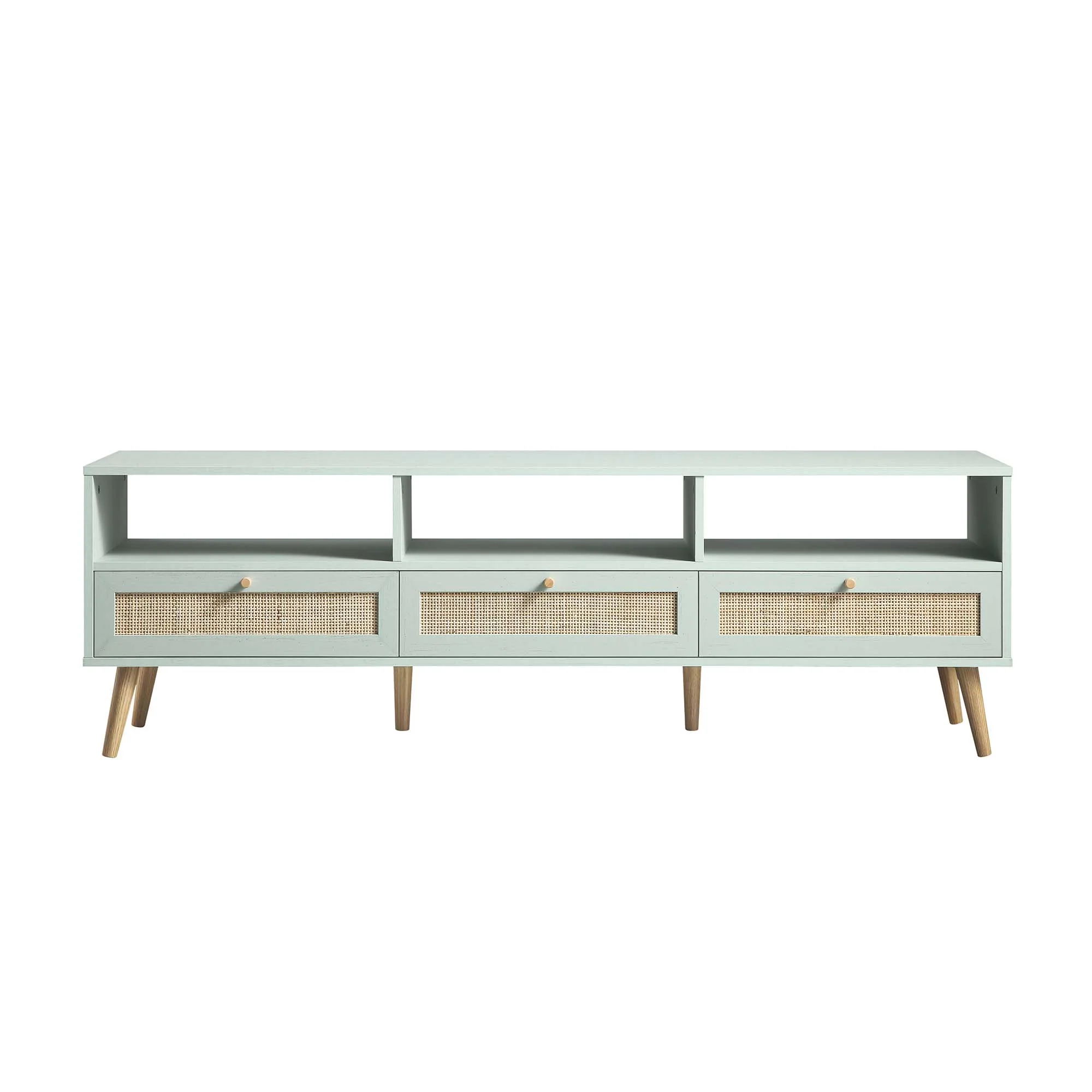 Frances Woven Rattan 160cm 3-Drawer TV Unit, Mint - Image 4
