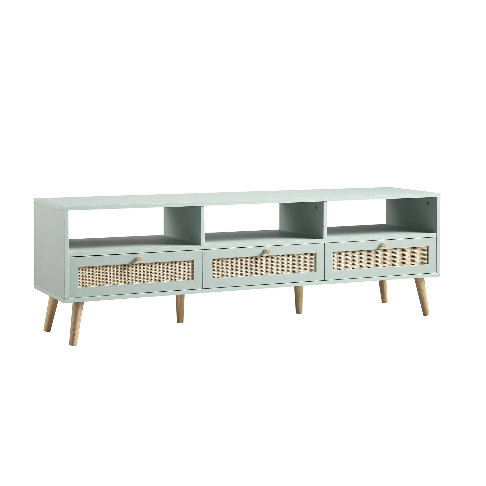 Frances Woven Rattan 160cm 3-Drawer TV Unit, Mint - Image 5