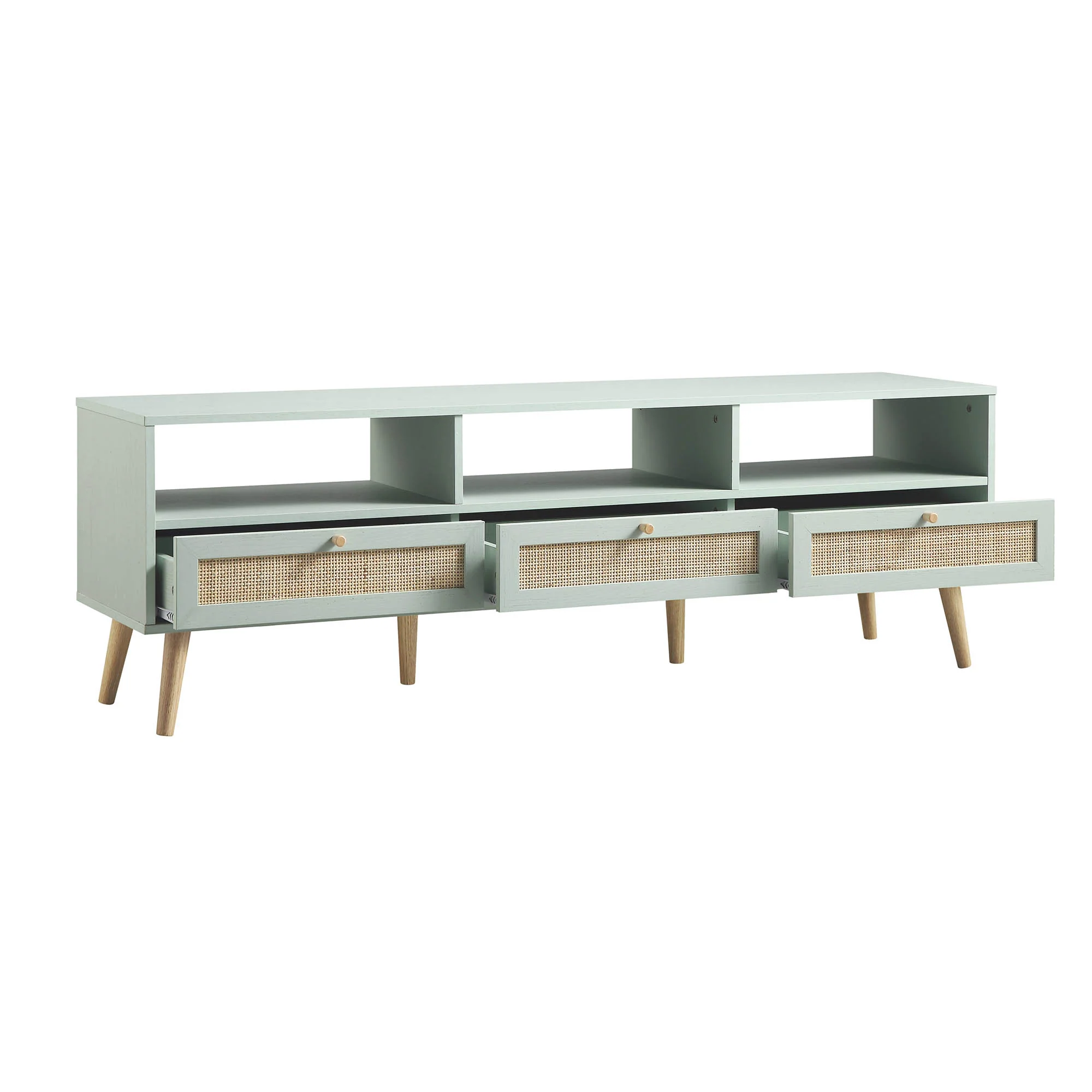 Frances Woven Rattan 160cm 3-Drawer TV Unit, Mint - Image 7