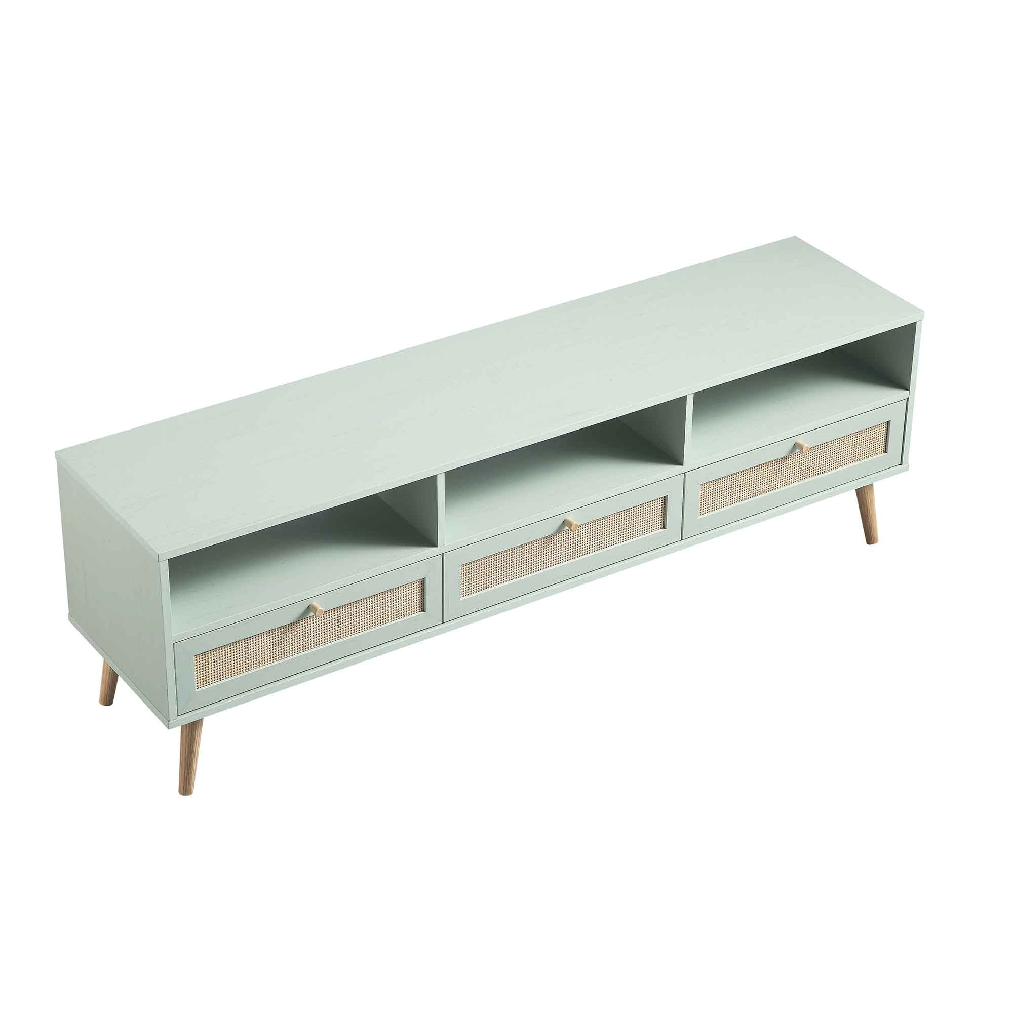 Frances Woven Rattan 160cm 3-Drawer TV Unit, Mint - Image 8