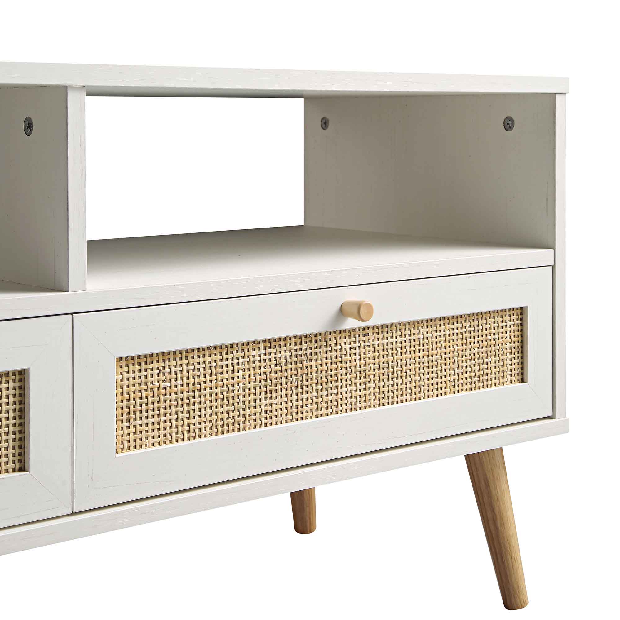 Frances Woven Rattan 160cm 3-Drawer TV Unit, White - Image 11