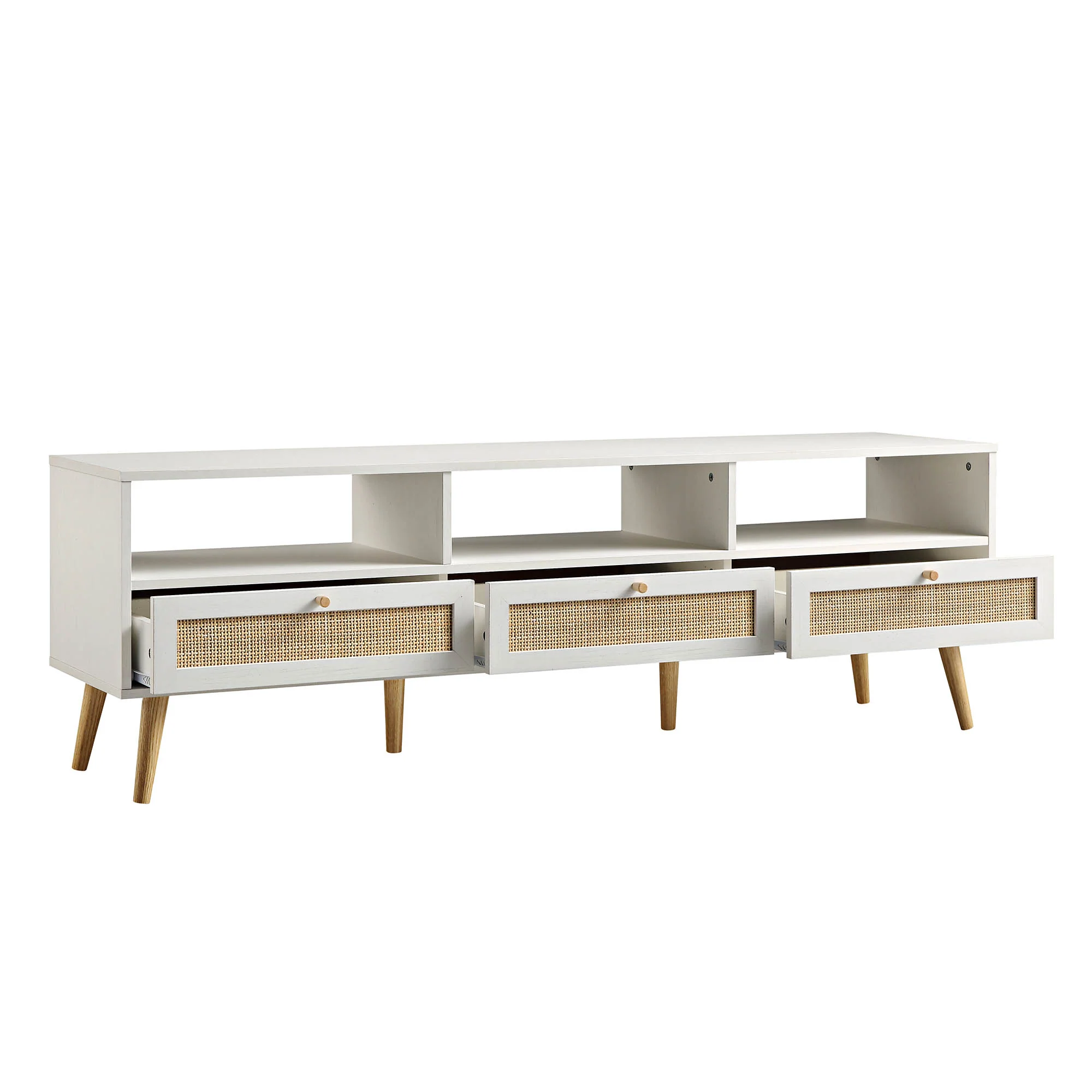 Frances Woven Rattan 160cm 3-Drawer TV Unit, White - Image 7