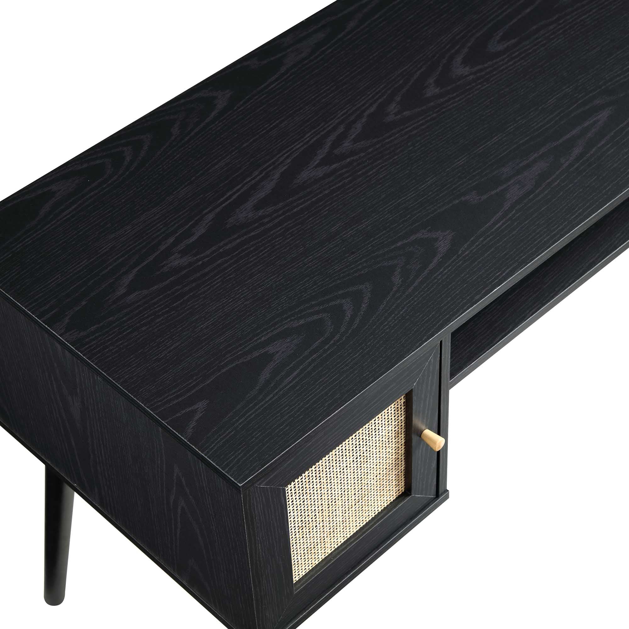 Frances Woven Rattan 2-Door Desk, Black - Image 10