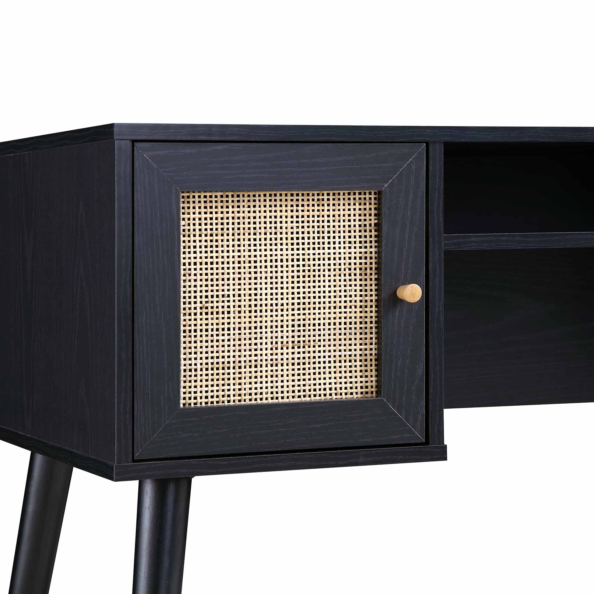 Frances Woven Rattan 2-Door Desk, Black - Image 12