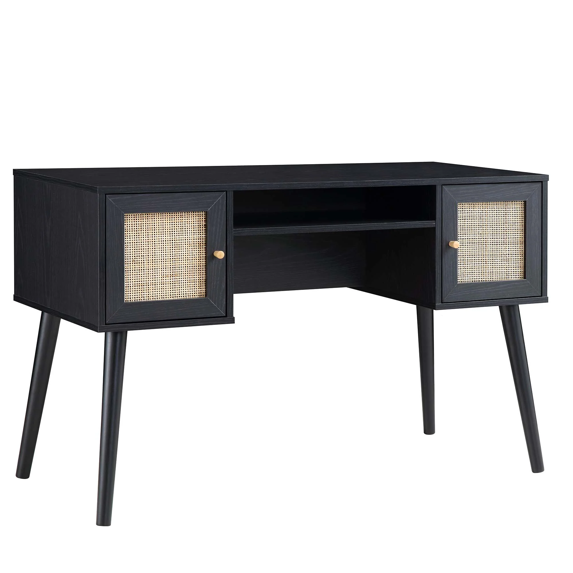Frances Woven Rattan 2-Door Desk, Black - Image 4