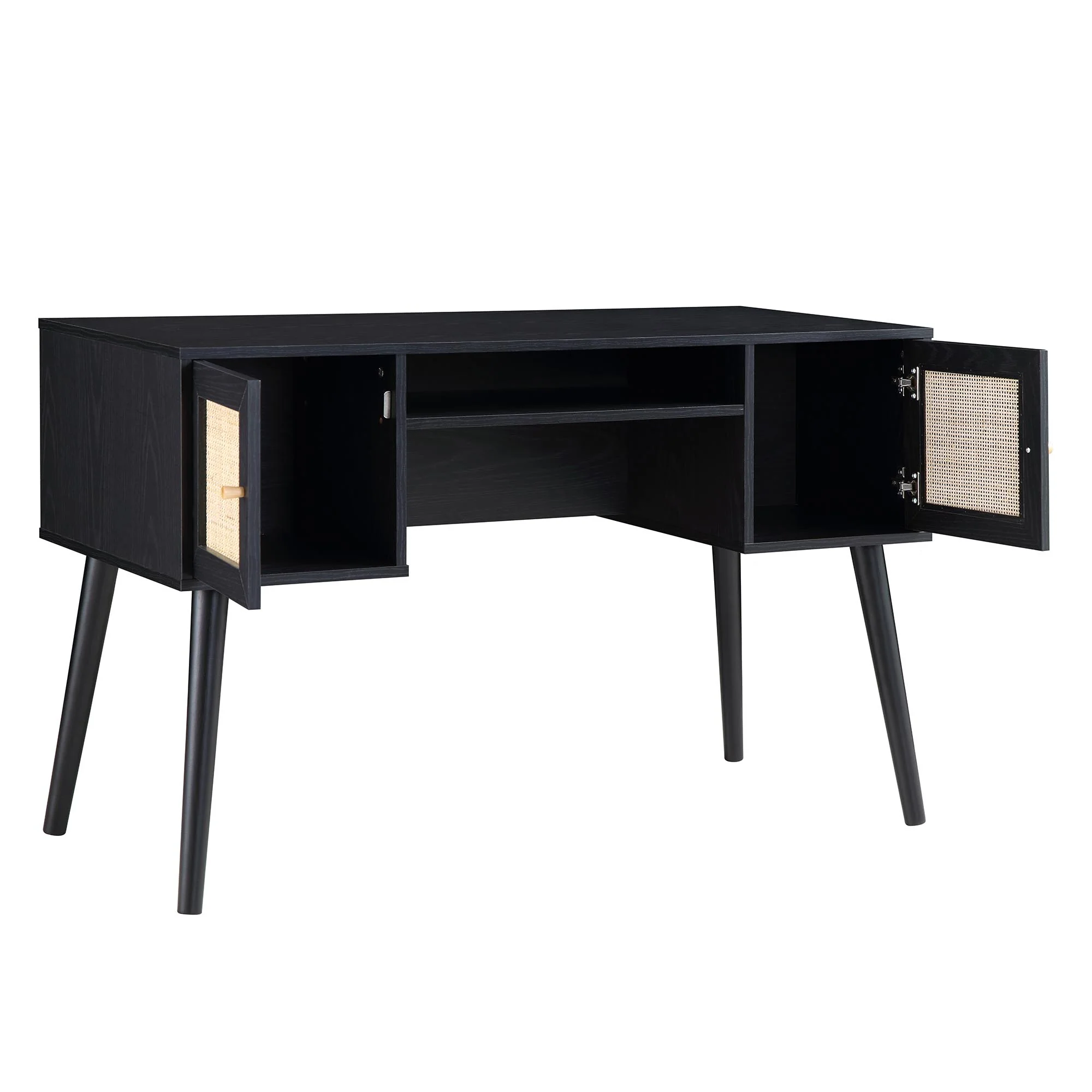 Frances Woven Rattan 2-Door Desk, Black - Image 6