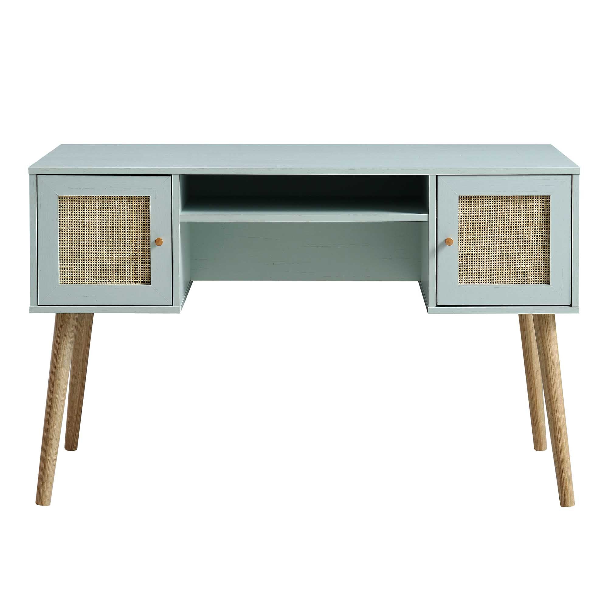Frances Woven Rattan 2-Door Desk, Mint - Image 3