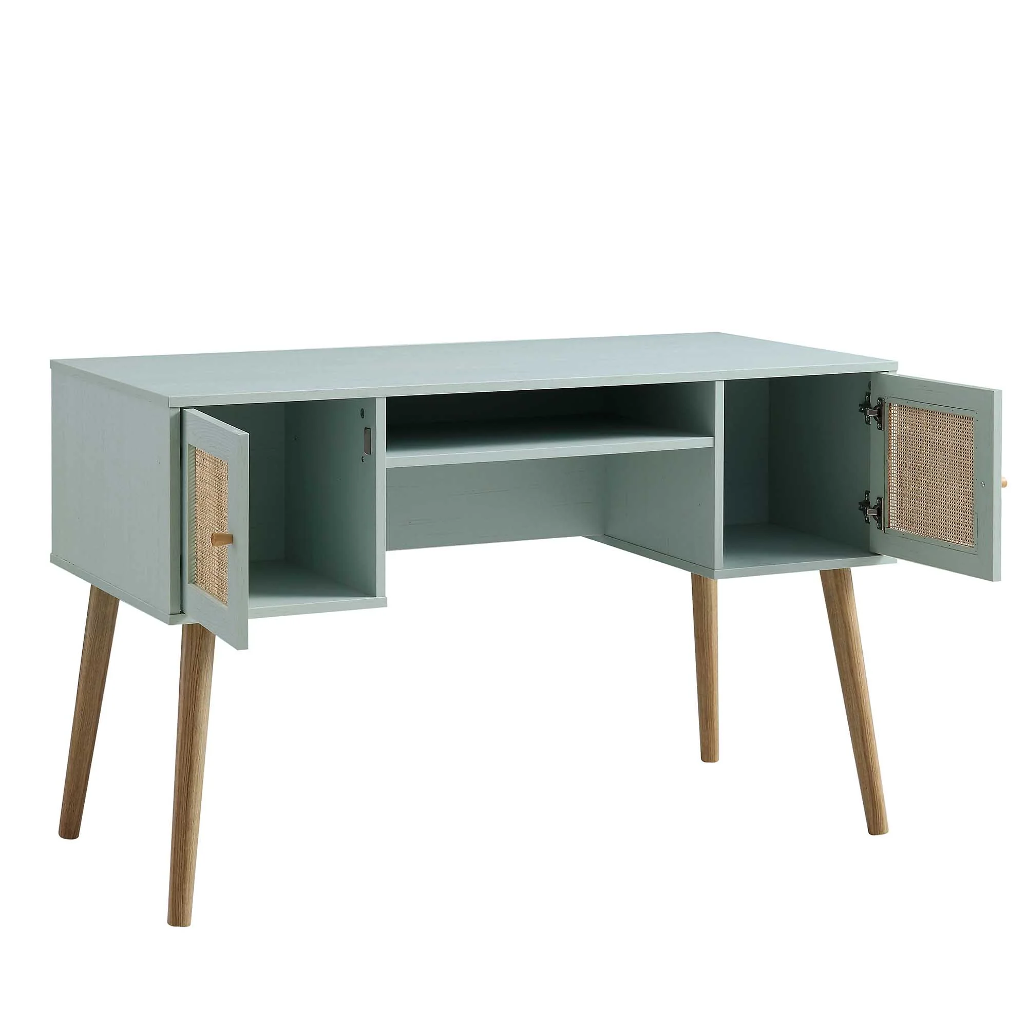 Frances Woven Rattan 2-Door Desk, Mint - Image 6