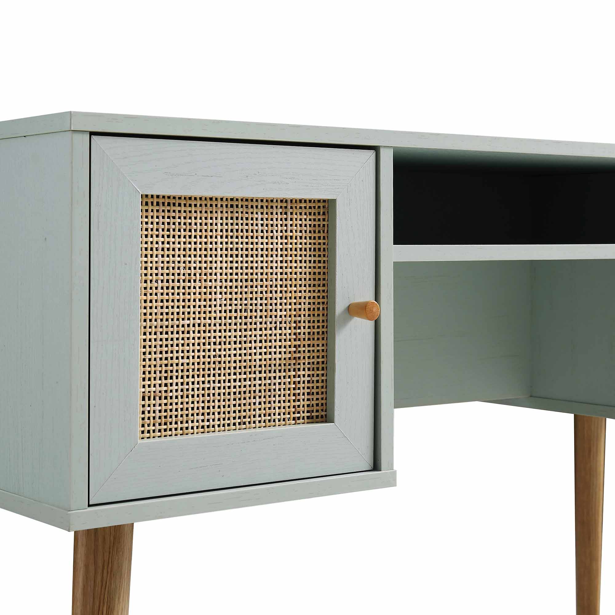 Frances Woven Rattan 2-Door Desk, Mint - Image 9