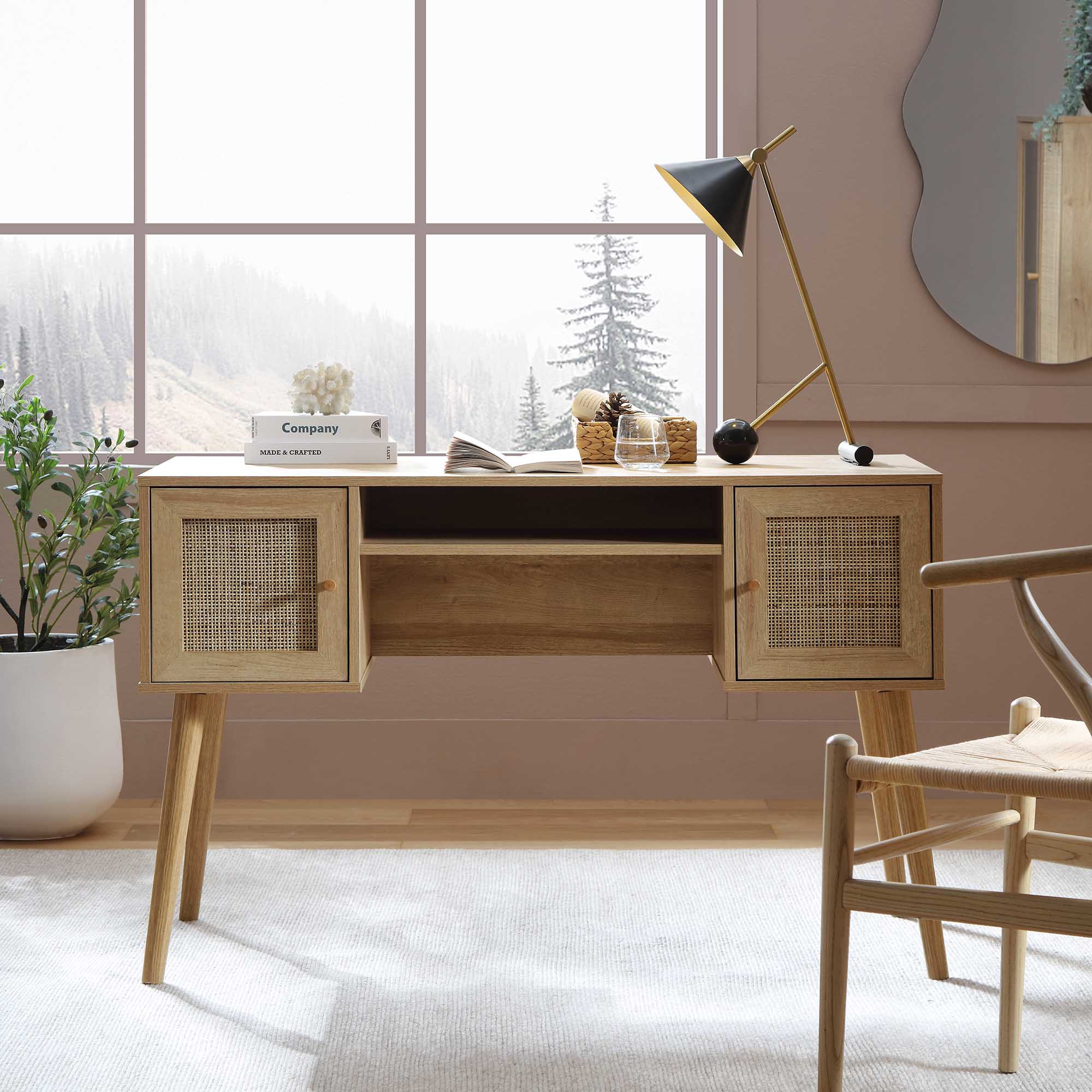 Frances Woven Rattan 2-Door Desk, Natural - Image 2