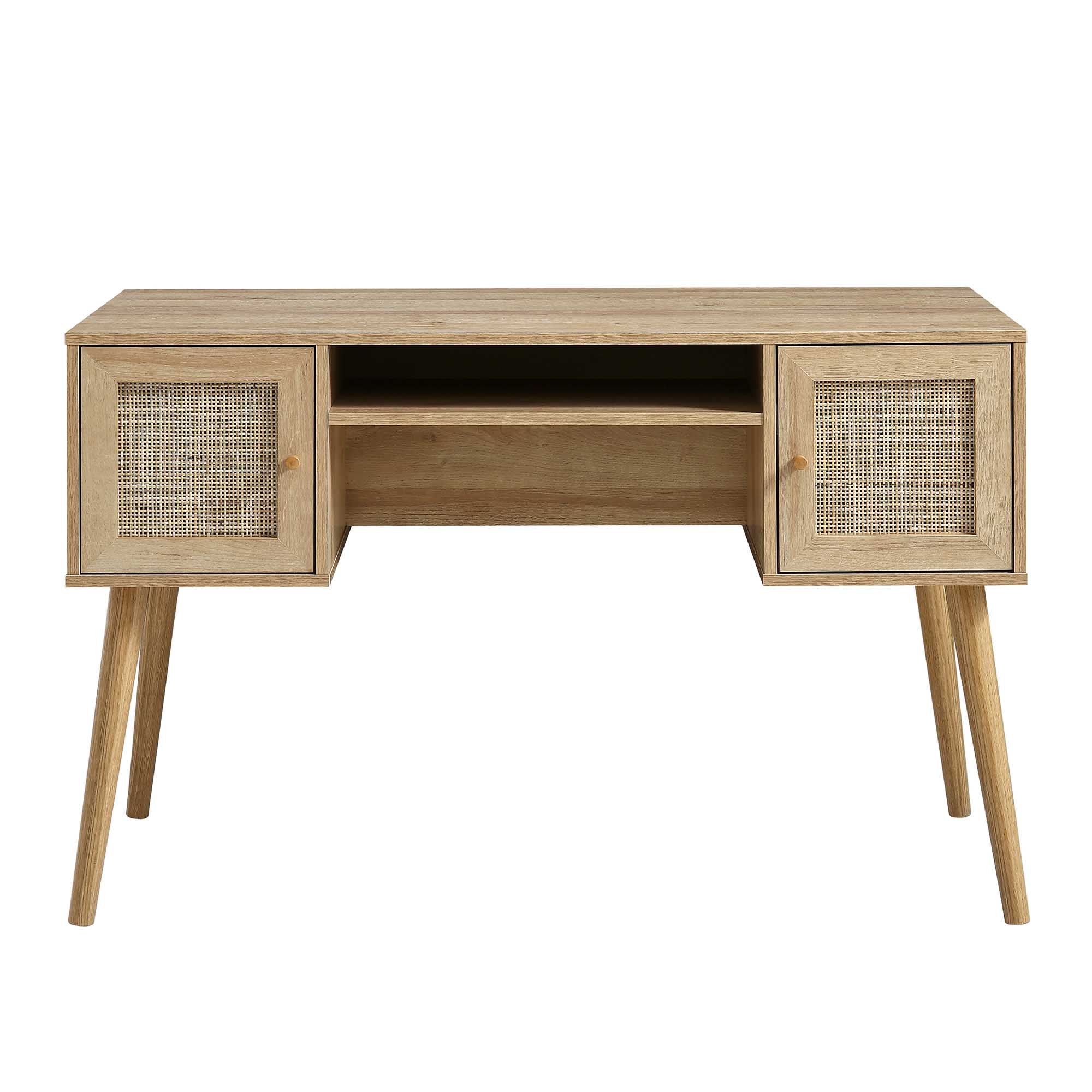 Frances Woven Rattan 2-Door Desk, Natural - Image 3