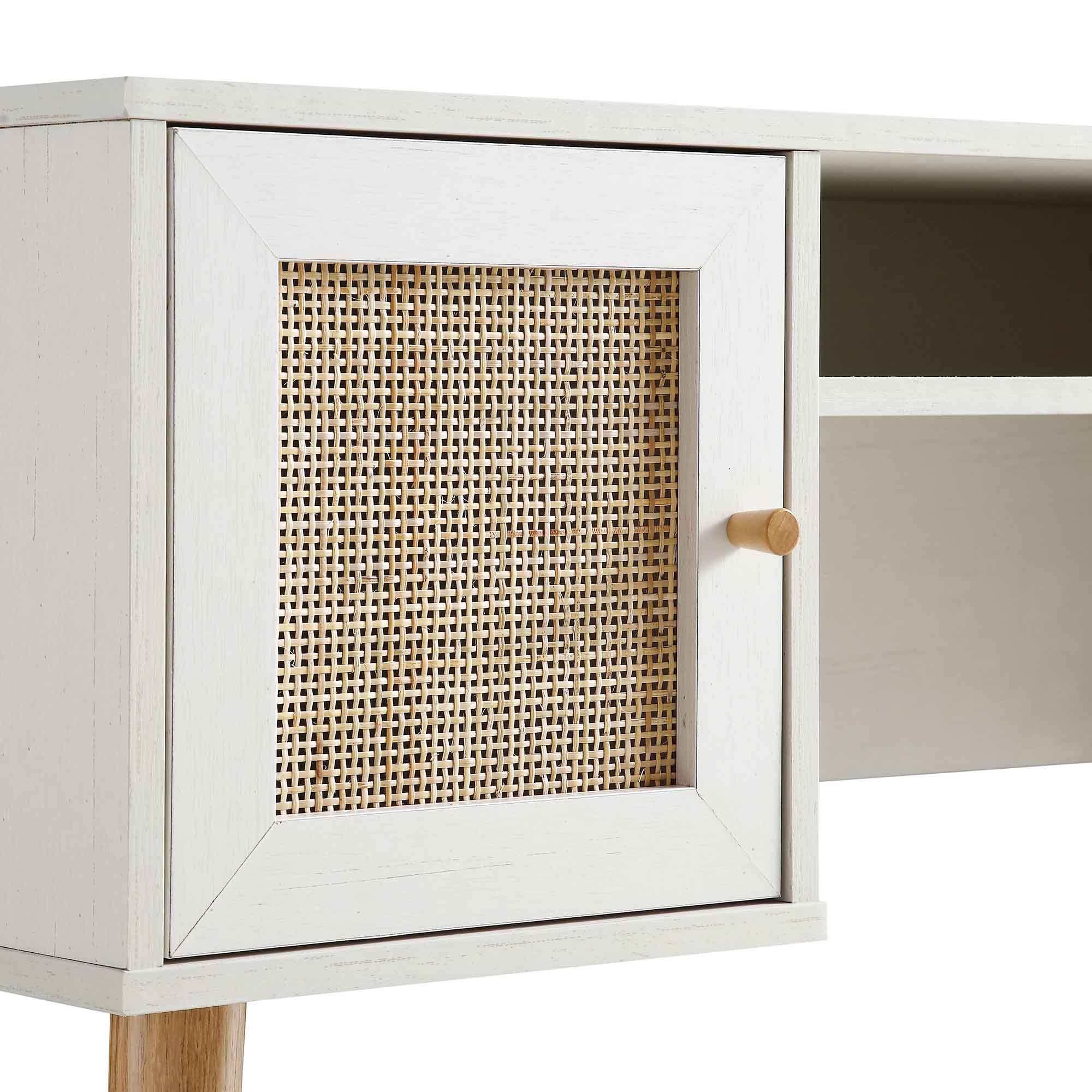 Frances Woven Rattan 2-Door Desk, White - Image 10