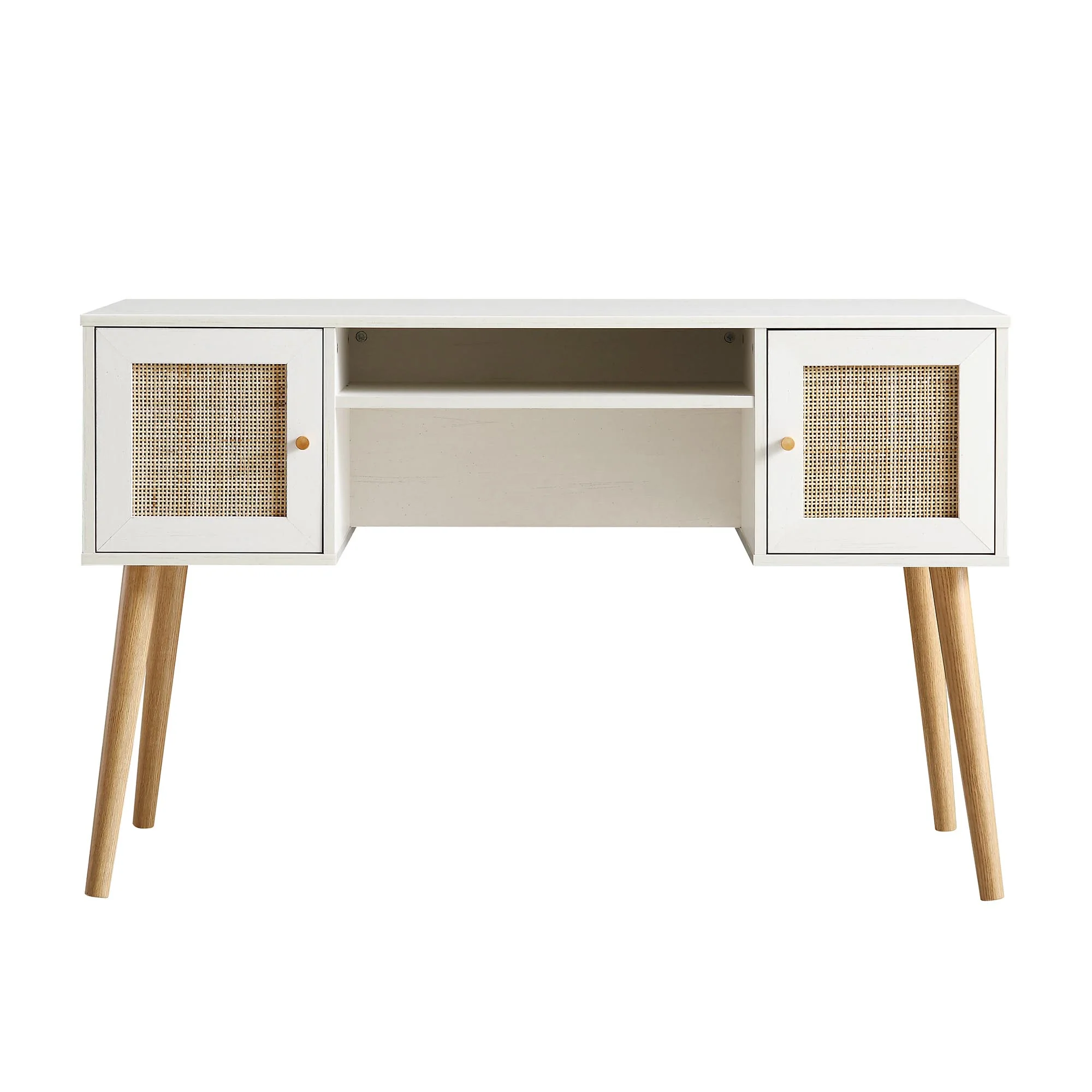 Frances Woven Rattan 2-Door Desk, White - Image 3