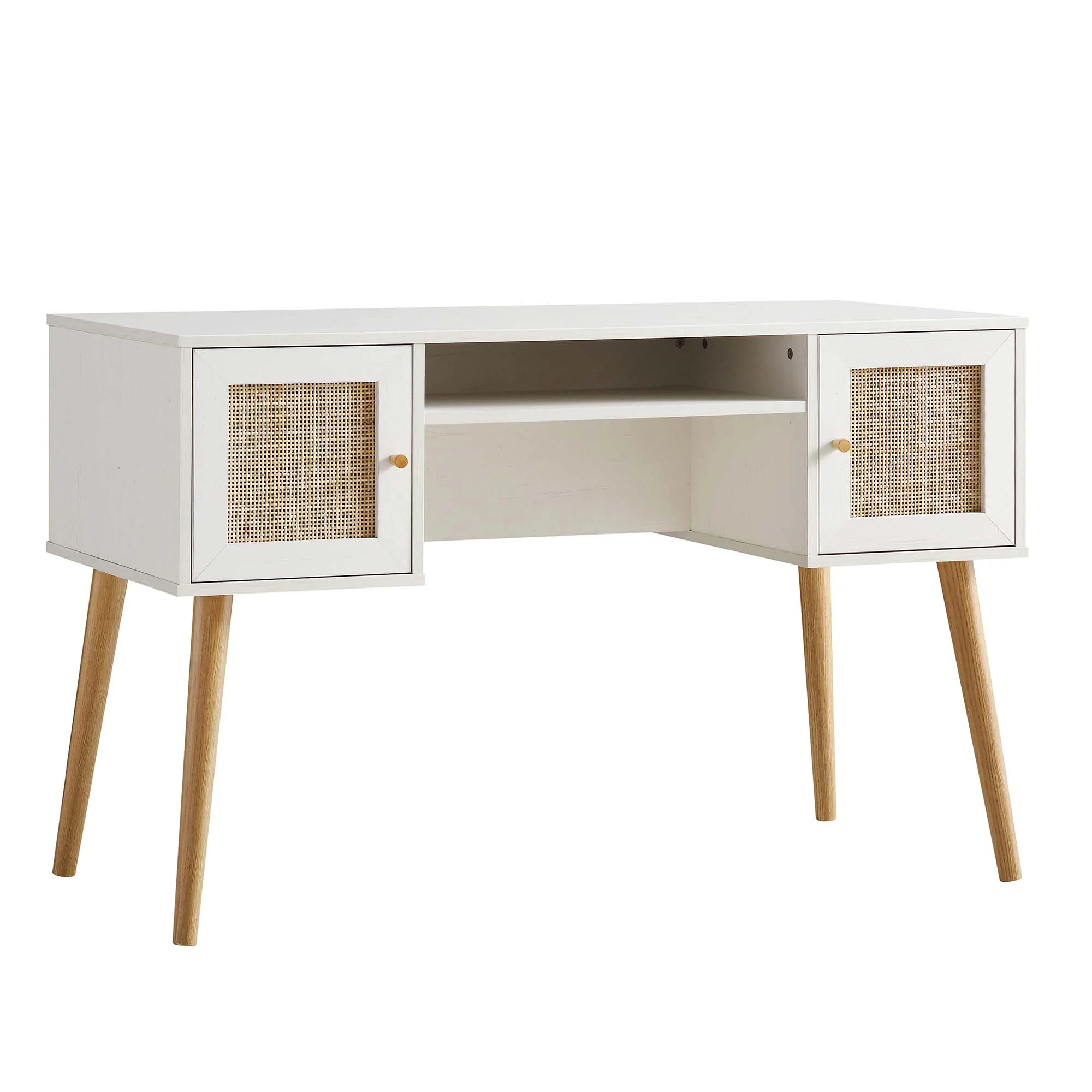 Frances Woven Rattan 2-Door Desk, White - Image 4