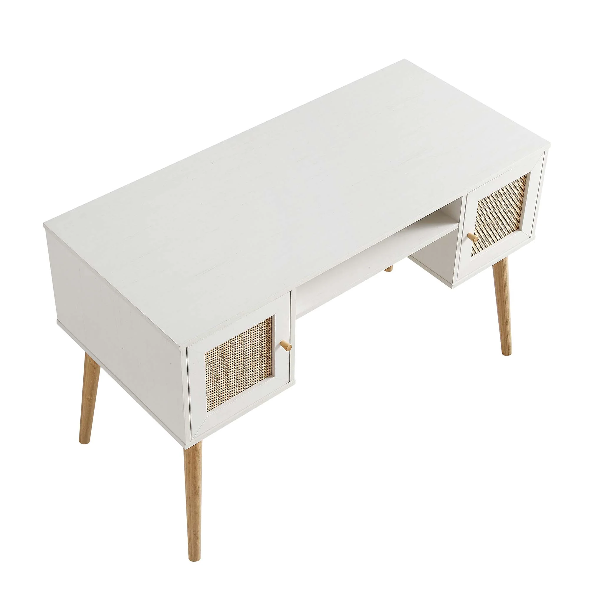 Frances Woven Rattan 2-Door Desk, White - Image 7