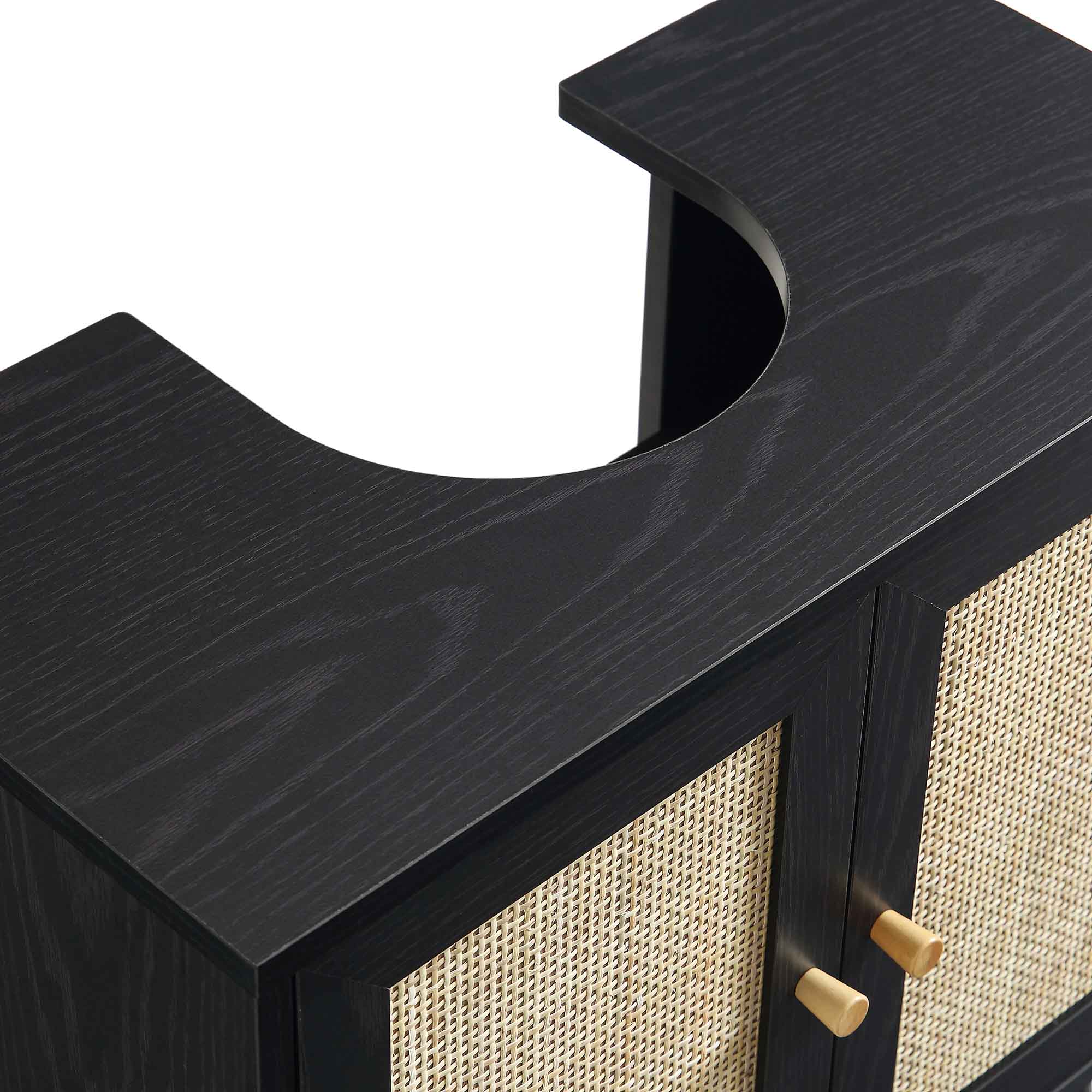 Frances Woven Rattan 2-Door Bathroom Undersink Unit, Black - Image 10