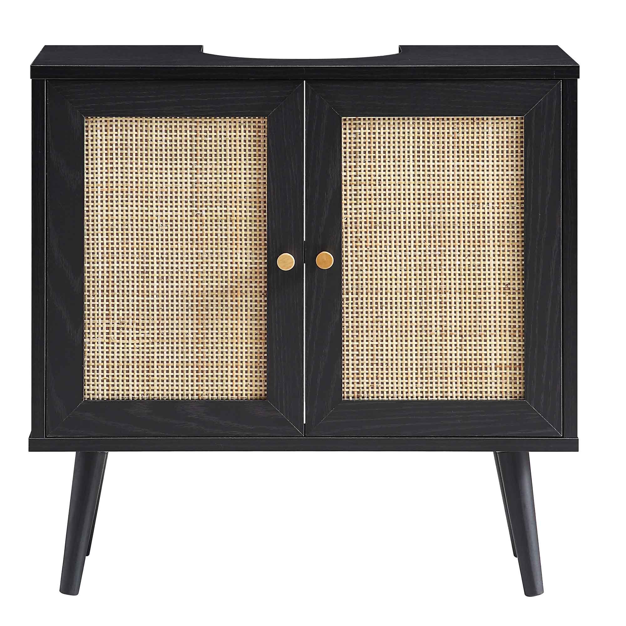 Frances Woven Rattan 2-Door Bathroom Undersink Unit, Black - Image 5