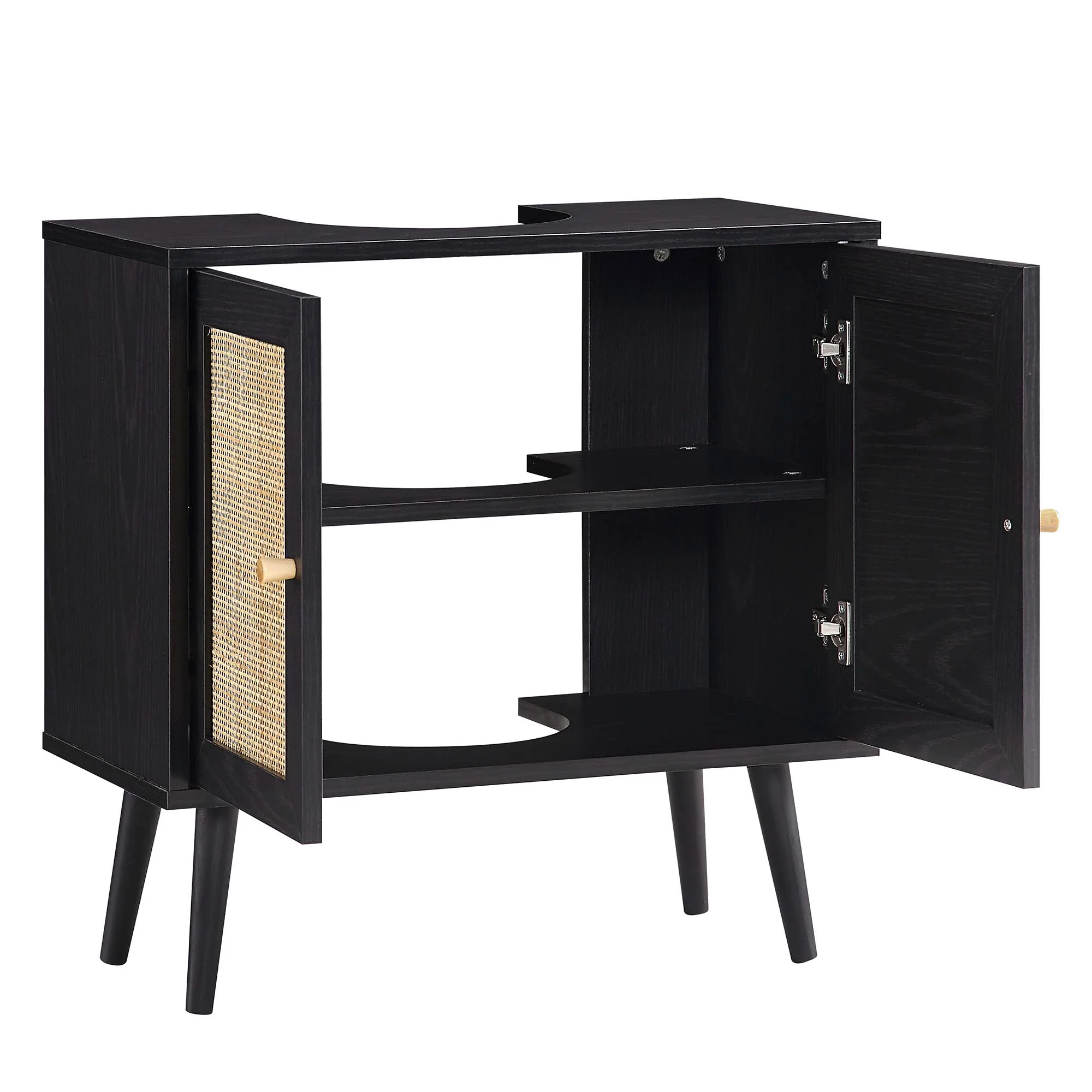 Frances Woven Rattan 2-Door Bathroom Undersink Unit, Black - Image 7