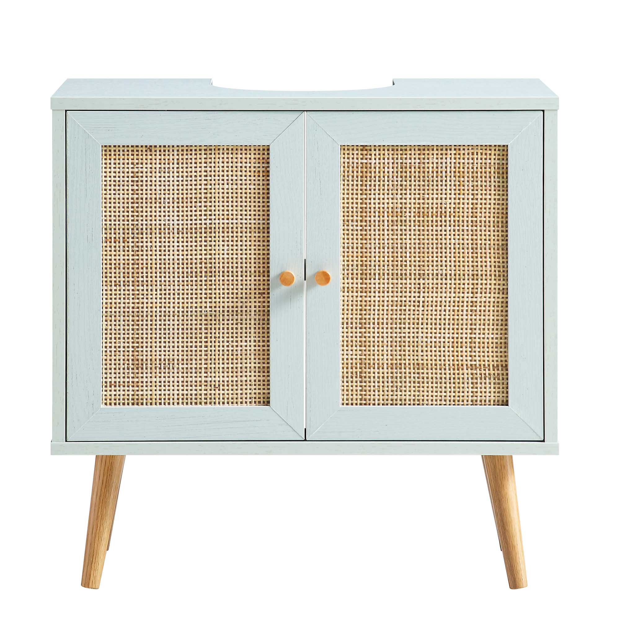 Frances Woven Rattan 2-Door Bathroom Undersink Unit, Mint Green - Image 4