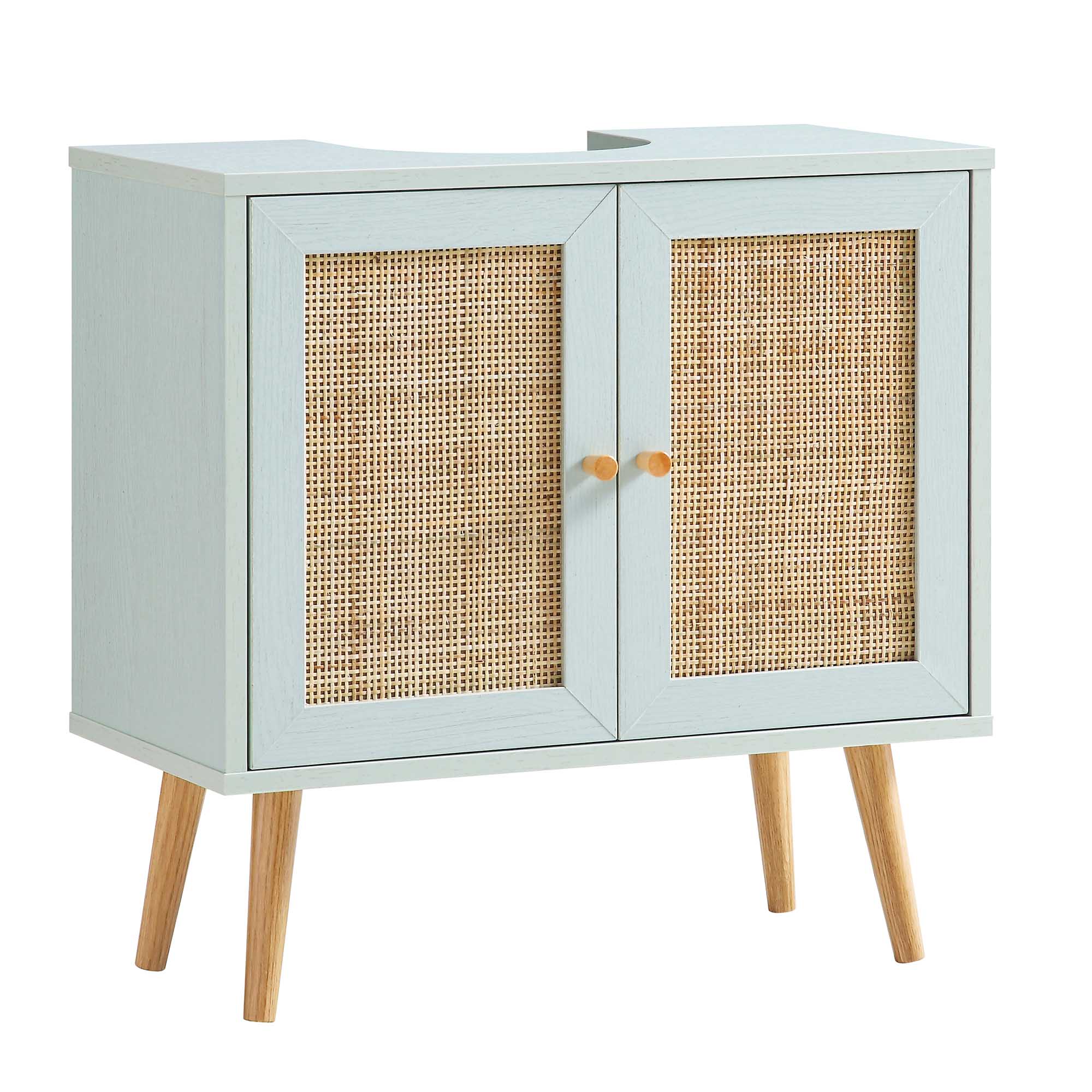Frances Woven Rattan 2-Door Bathroom Undersink Unit, Mint Green - Image 5
