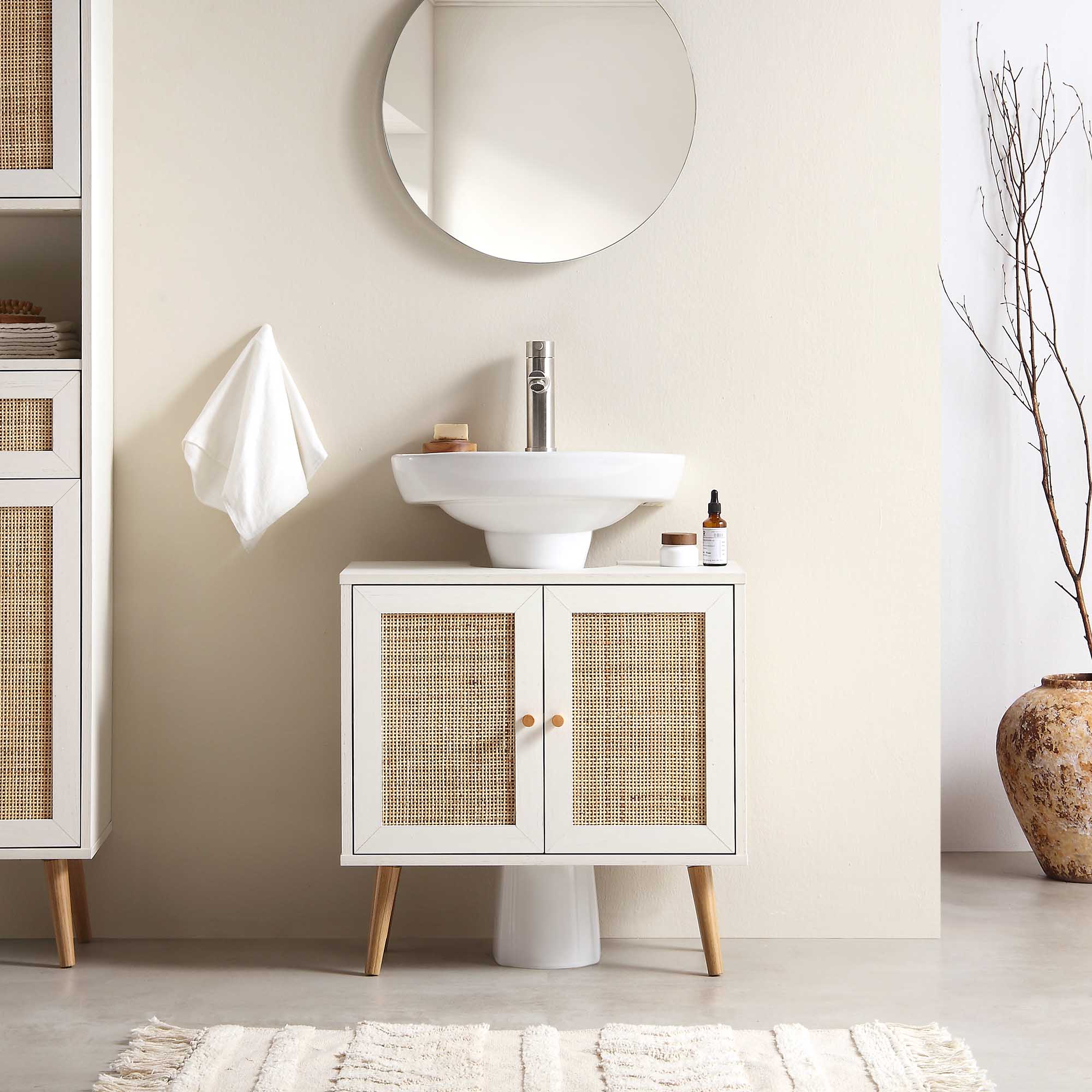 Frances Woven Rattan 2-Door Bathroom Undersink Unit, White - Image 3