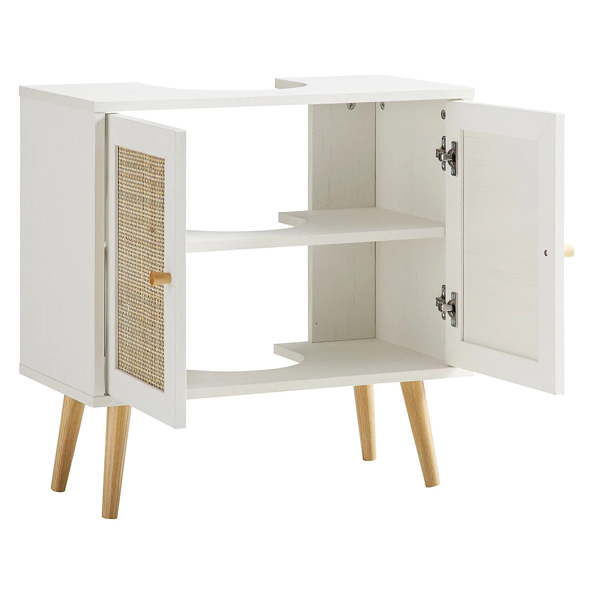 Frances Woven Rattan 2-Door Bathroom Undersink Unit, White - Image 7