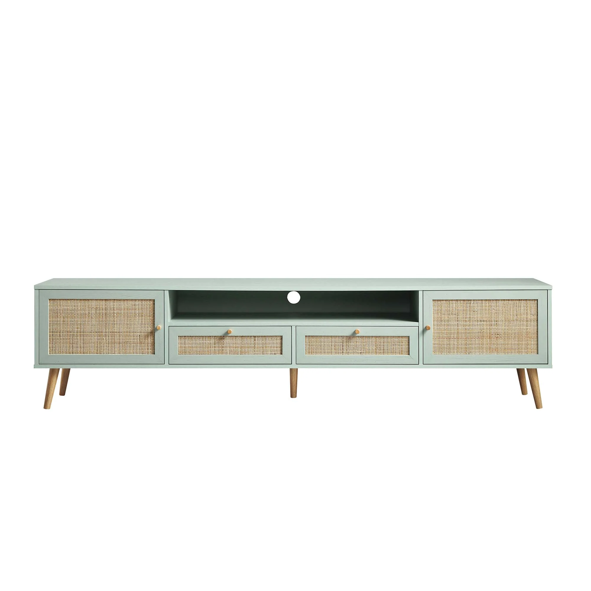 Frances Woven Rattan 200cm Wide TV Unit, Mint - Image 4