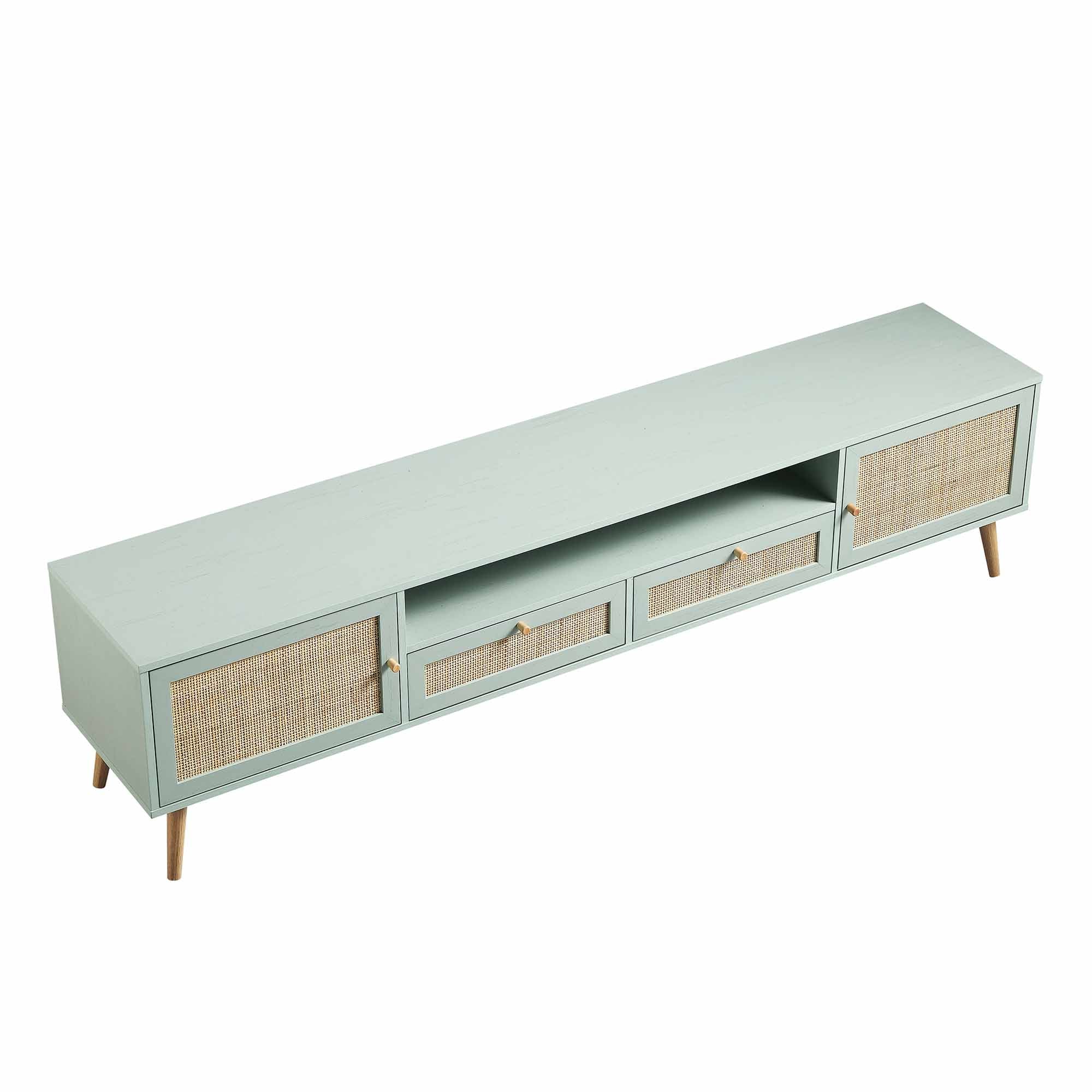 Frances Woven Rattan 200cm Wide TV Unit, Mint - Image 8