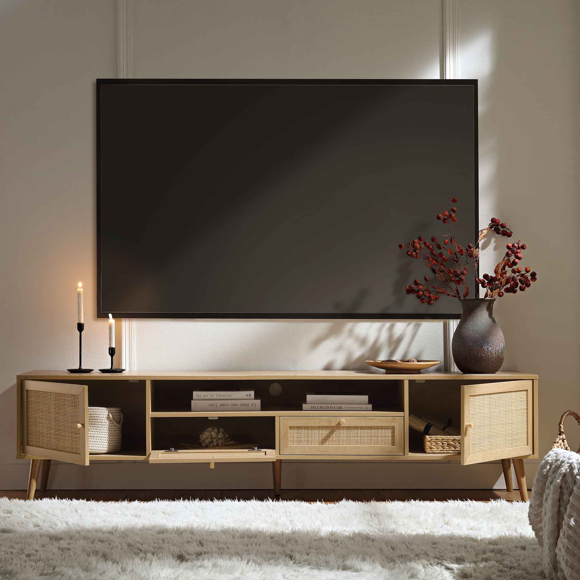 Frances Woven Rattan 200cm Wide TV Unit, Natural - Image 2