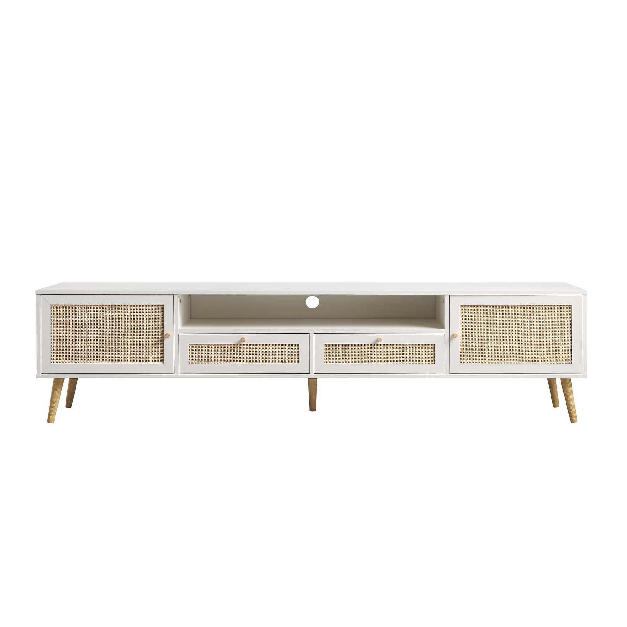 Frances Woven Rattan 200cm Wide TV Unit, White - Image 4