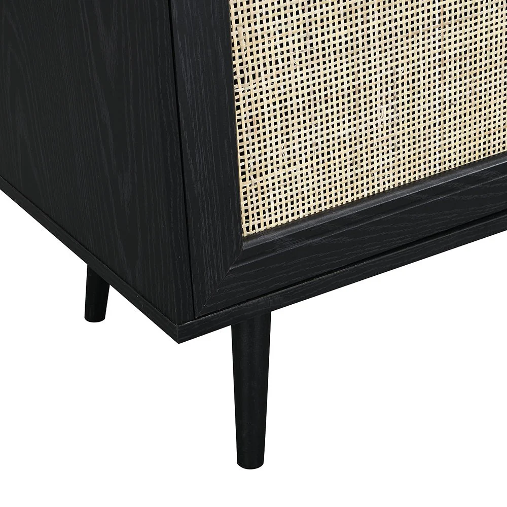Frances Woven Rattan 3-Door Sideboard, Black - Image 9