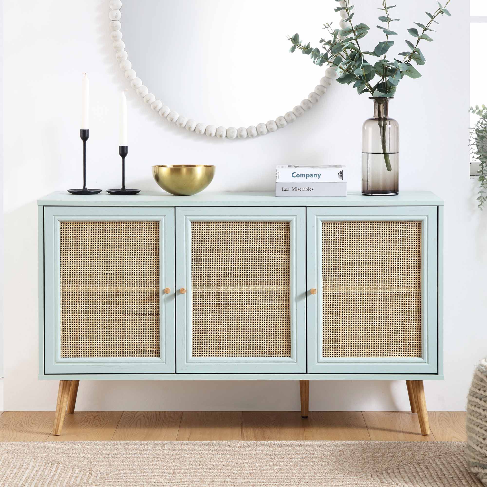 Frances Woven Rattan 3-Door Sideboard, Mint - Image 2