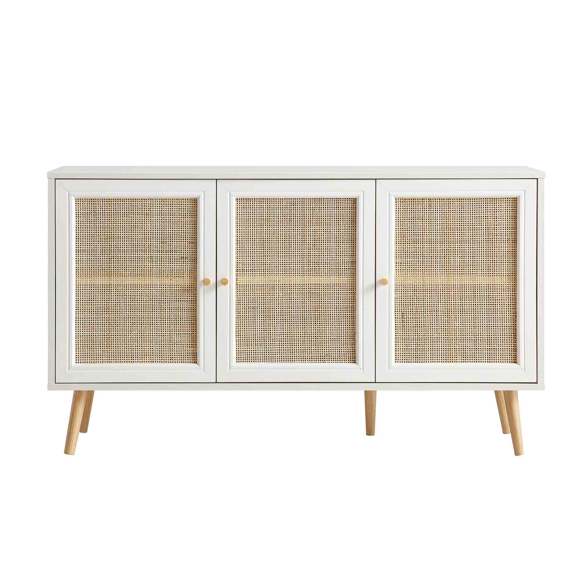 Frances Woven Rattan 3-Door Sideboard, White - Image 3