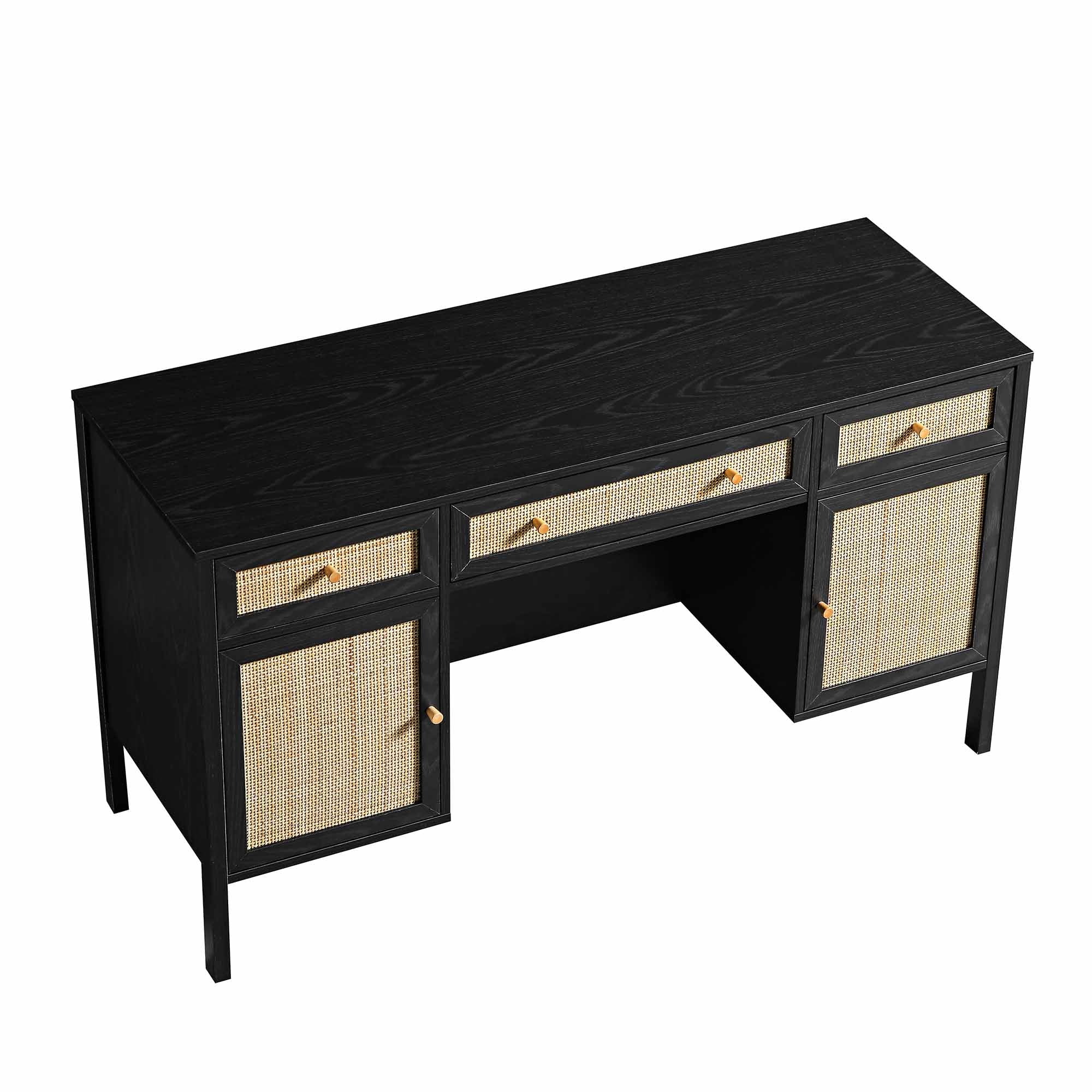 Frances Woven Rattan 3-Drawer Desk, Black - Image 10