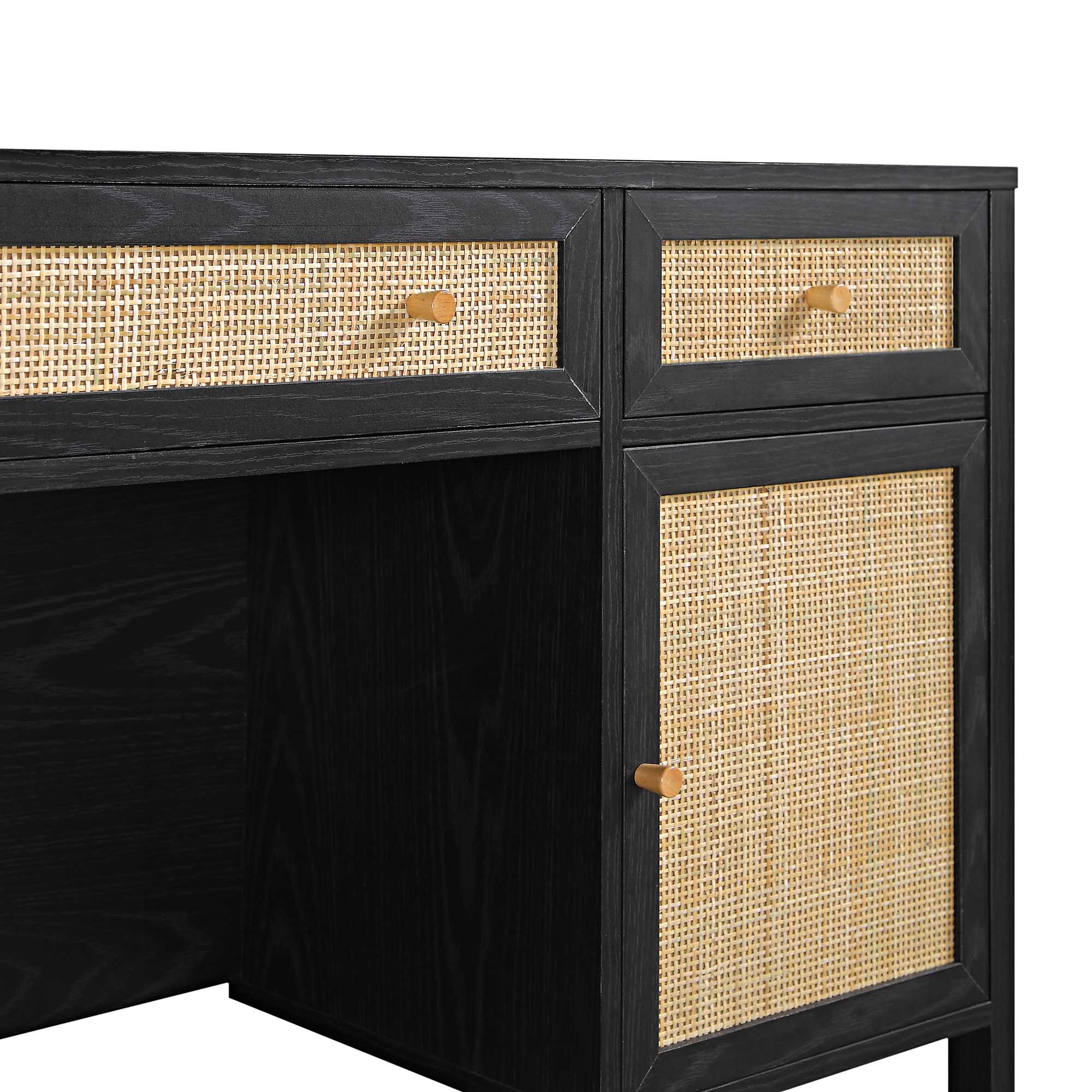 Frances Woven Rattan 3-Drawer Desk, Black - Image 13