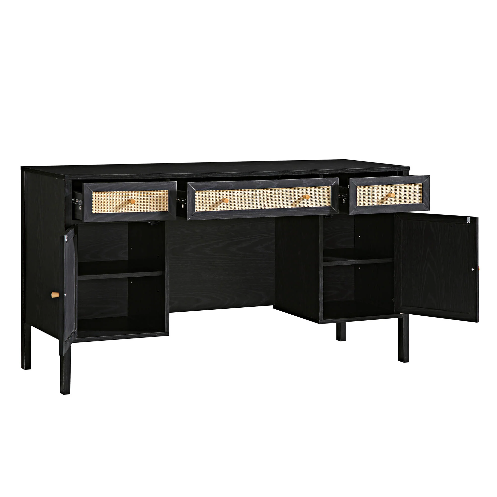 Frances Woven Rattan 3-Drawer Desk, Black - Image 9