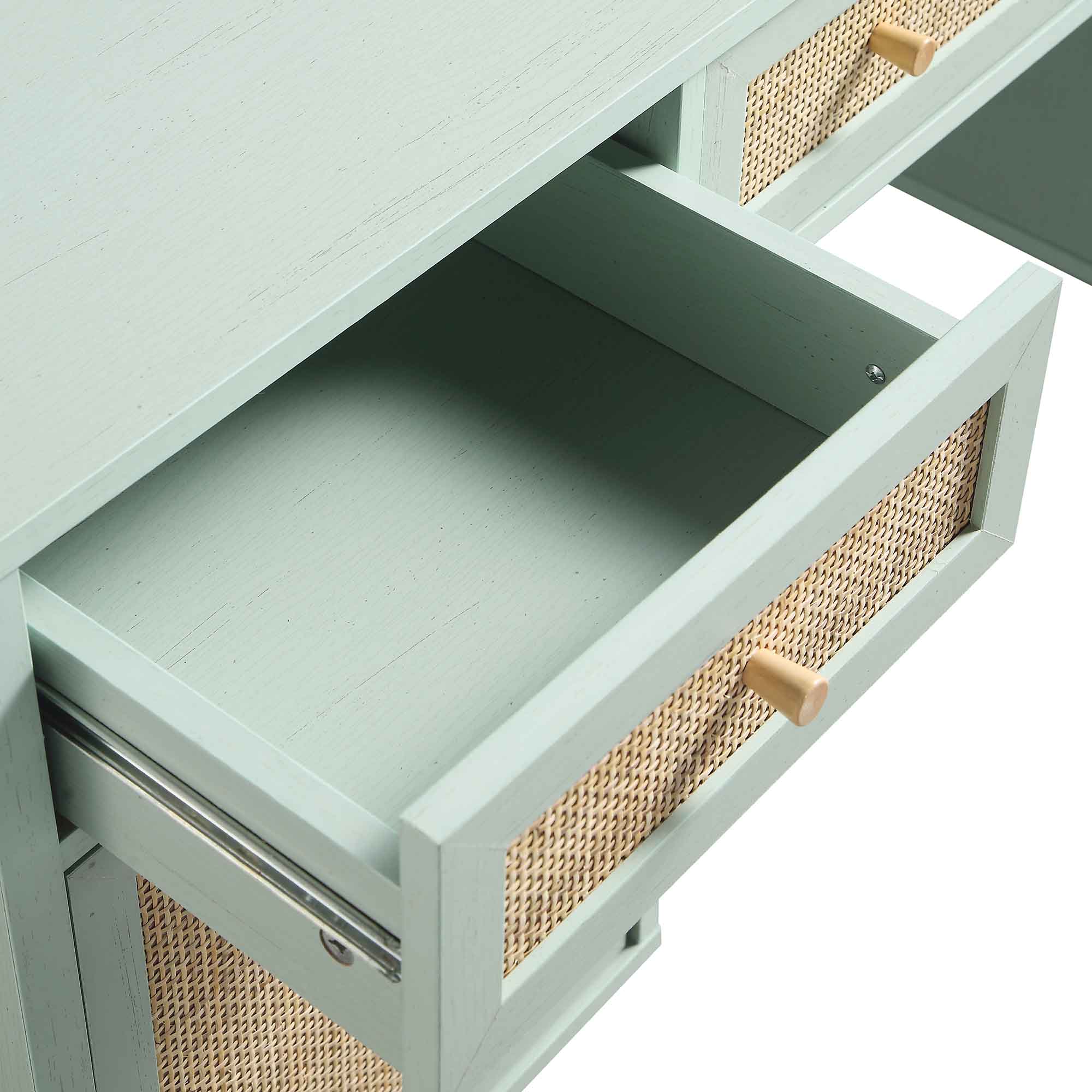 Frances Woven Rattan 3-Drawer Desk, Mint - Image 14