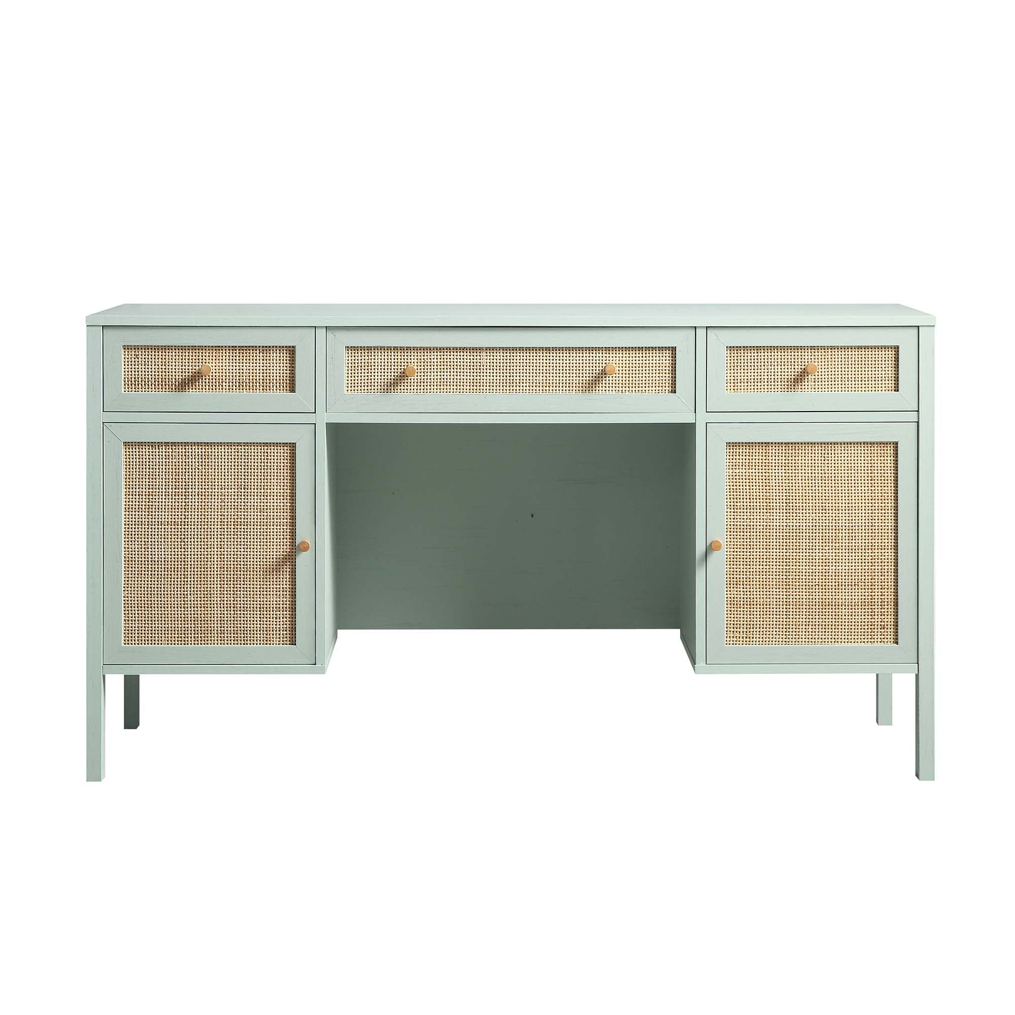 Frances Woven Rattan 3-Drawer Desk, Mint - Image 6