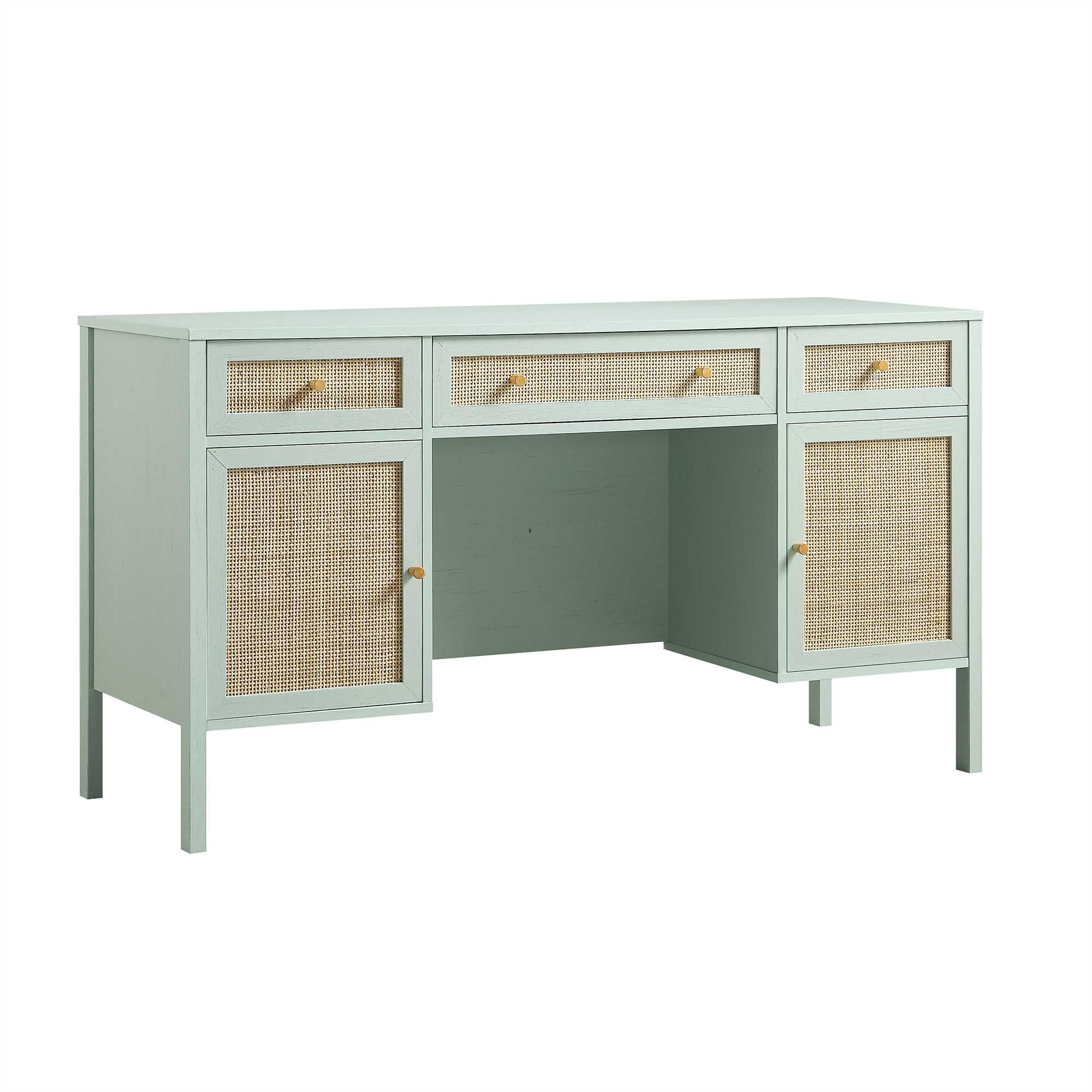 Frances Woven Rattan 3-Drawer Desk, Mint - Image 7