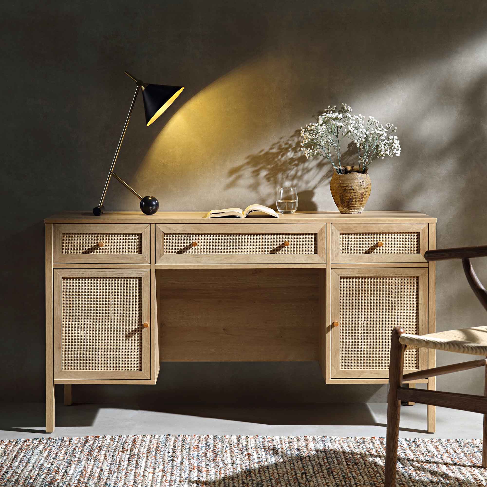 Frances Woven Rattan 3-Drawer Desk, Natural - Image 2